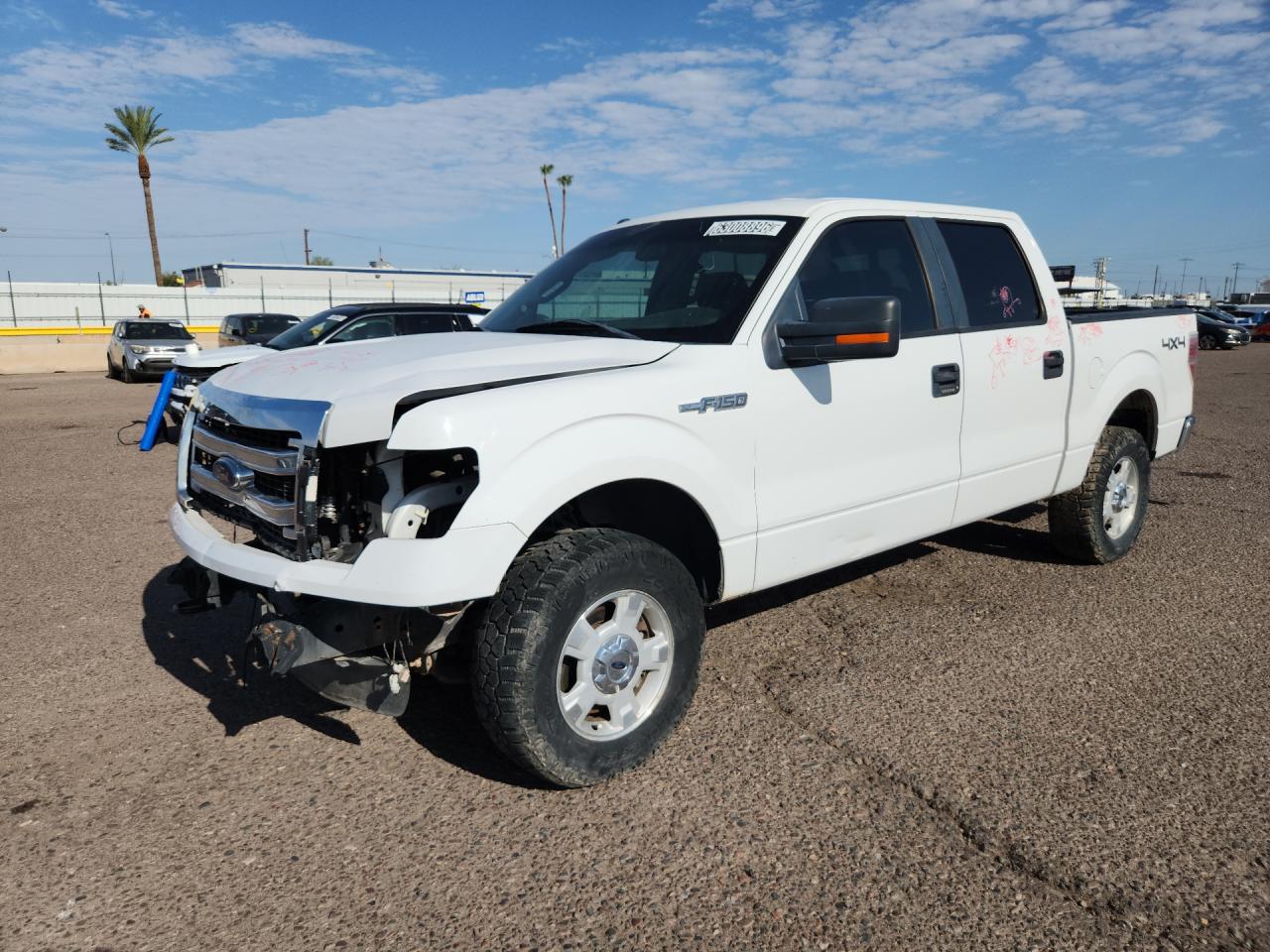 2013 Ford F150 Supercrew White vin: 1FTFW1EF3DFE07101 Damage: Left Front Door, Dent(S) W/ Paint Dmg, > 12 Inches