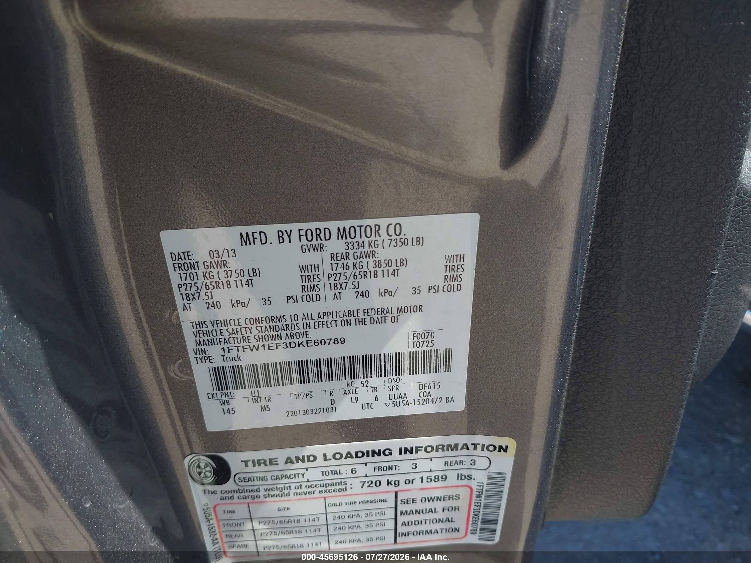 2013 Ford F-150 Xlt Gray vin: 1FTFW1EF3DKE60789