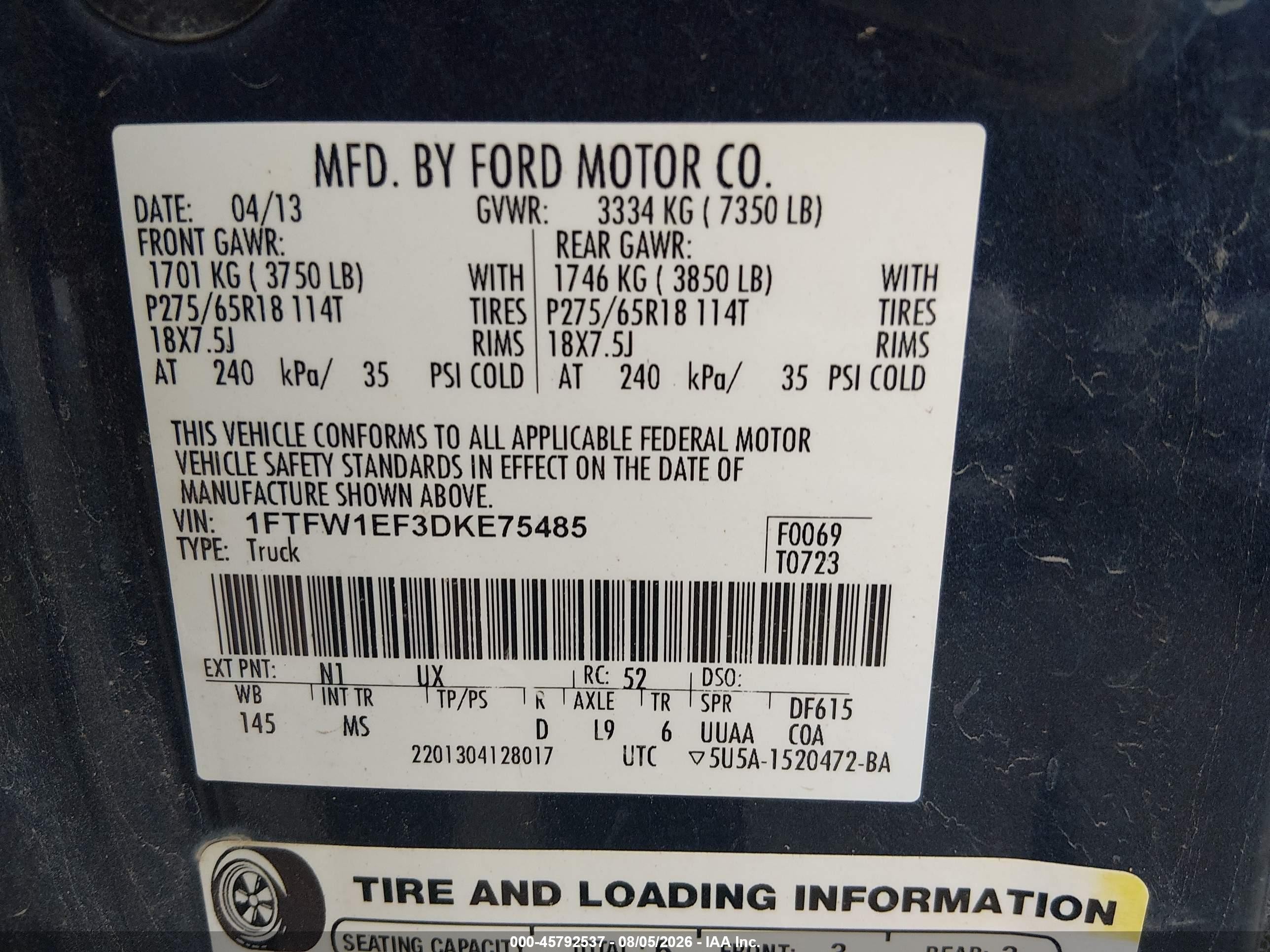 2013 Ford F-150 Xlt Blue vin: 1FTFW1EF3DKE75485