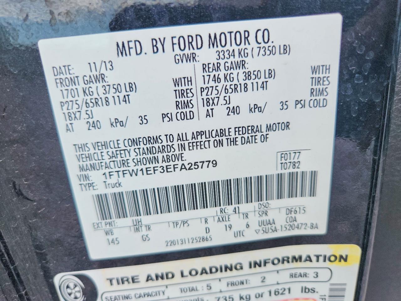 2014 Ford F150 Supercrew Black vin: 1FTFW1EF3EFA25779