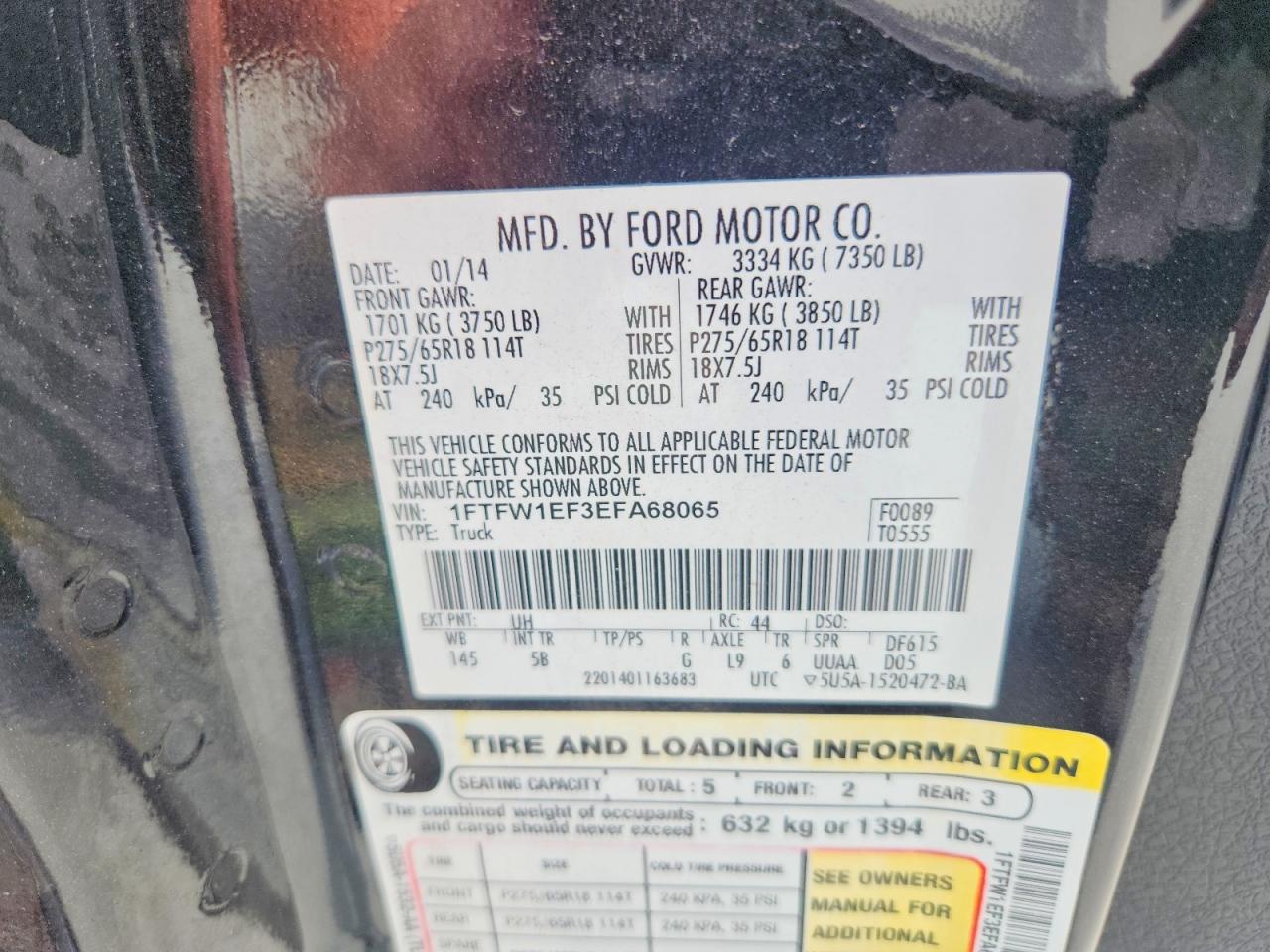 2014 Ford F150 Supercrew Black vin: 1FTFW1EF3EFA68065