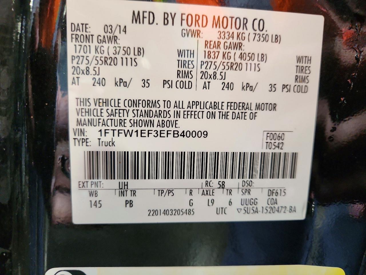 2014 Ford F150 Supercrew Black vin: 1FTFW1EF3EFB40009