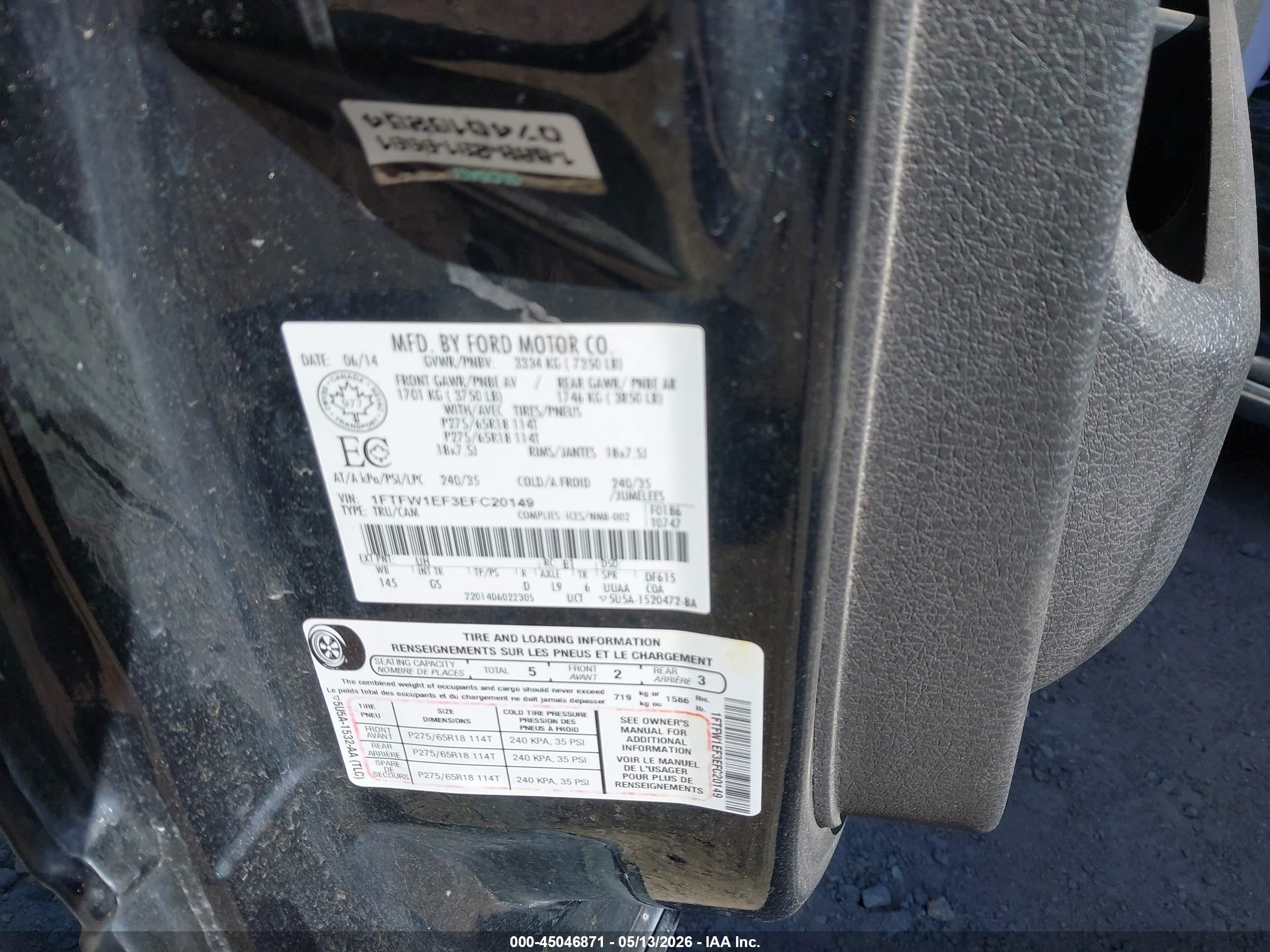2014 Ford F-150 Xlt Black vin: 1FTFW1EF3EFC20149