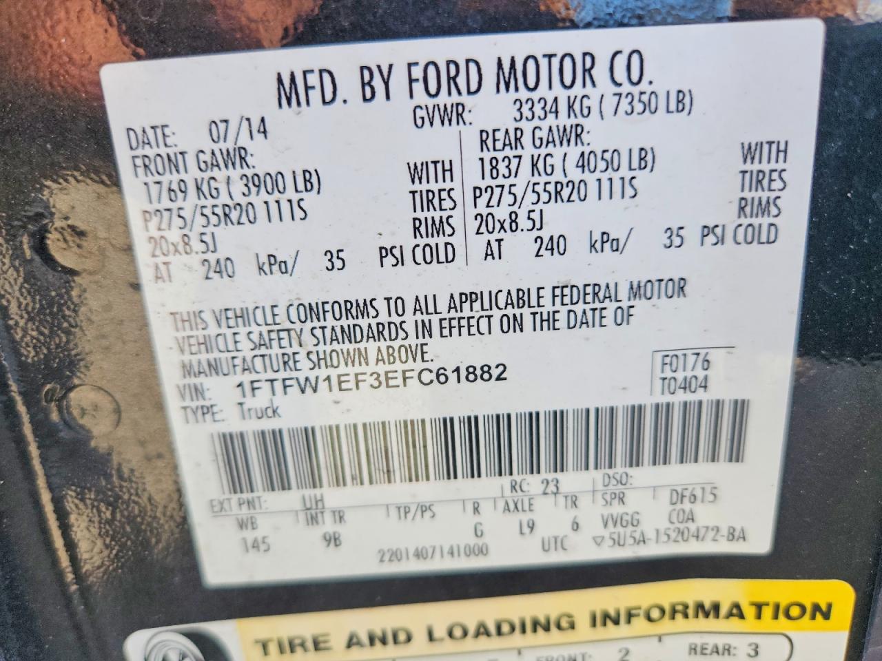 2014 Ford F150 Supercrew Black vin: 1FTFW1EF3EFC61882