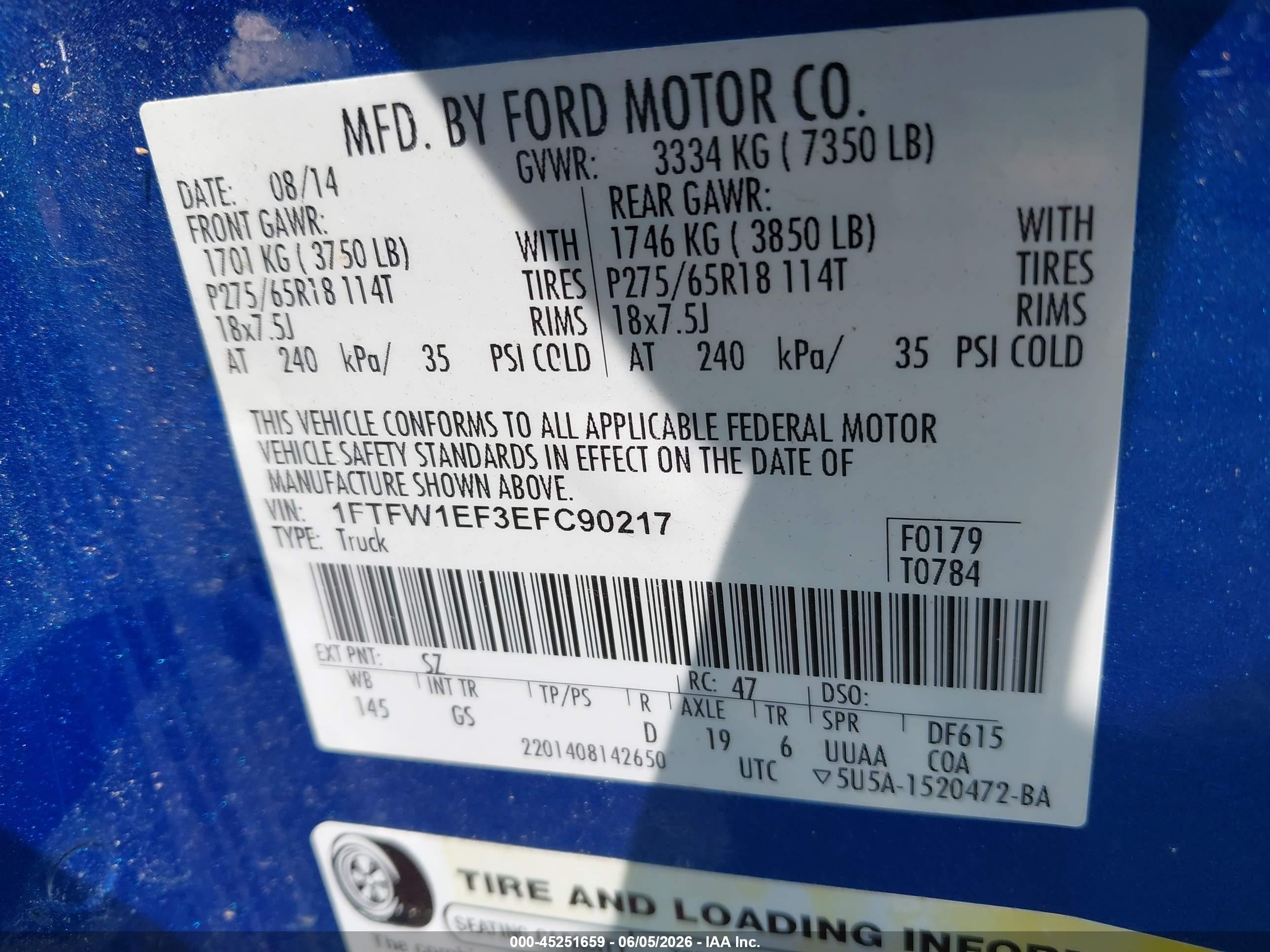 2014 Ford F-150 Xlt Blue vin: 1FTFW1EF3EFC90217