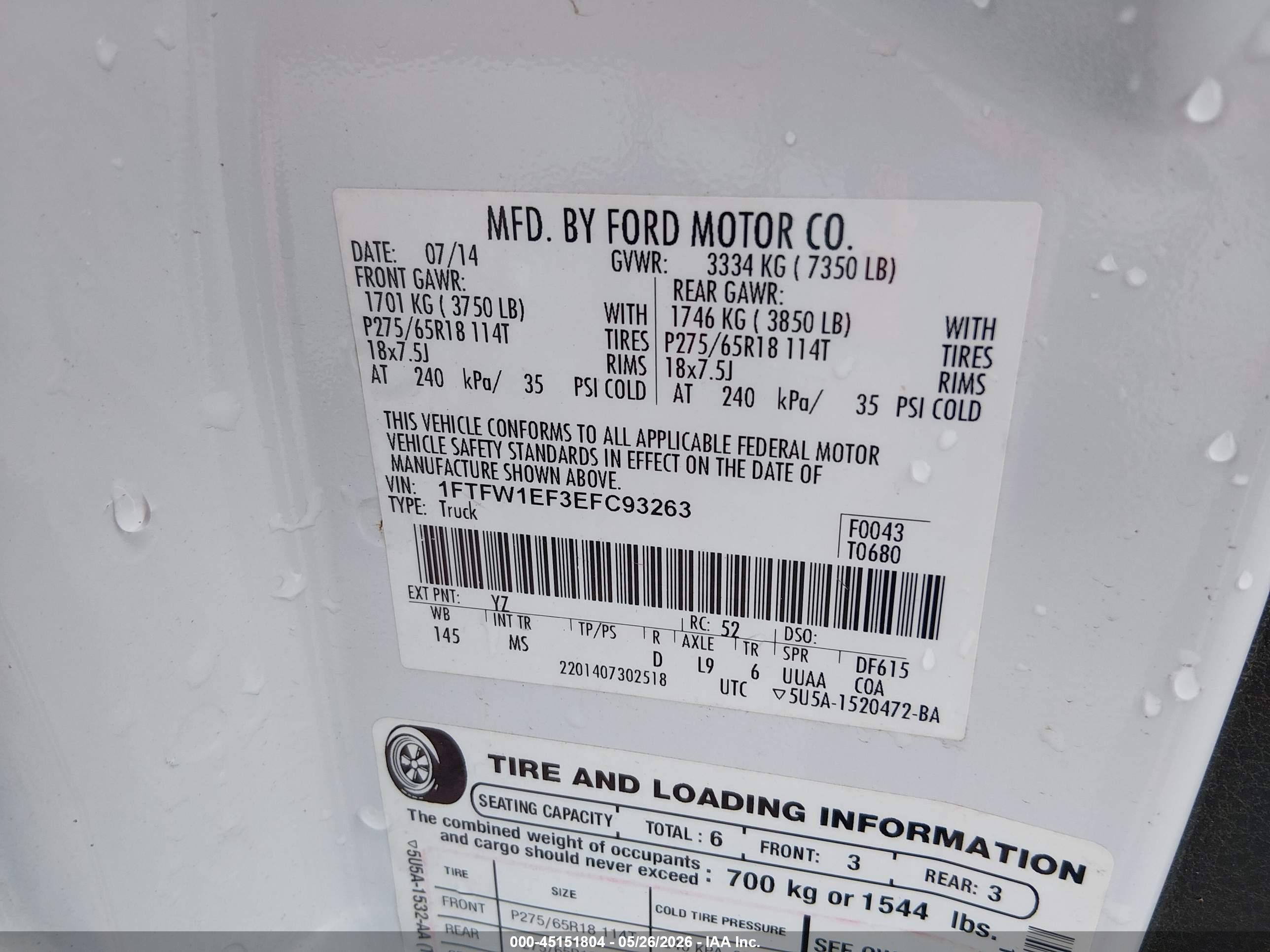 2014 Ford F-150 Xlt White vin: 1FTFW1EF3EFC93263