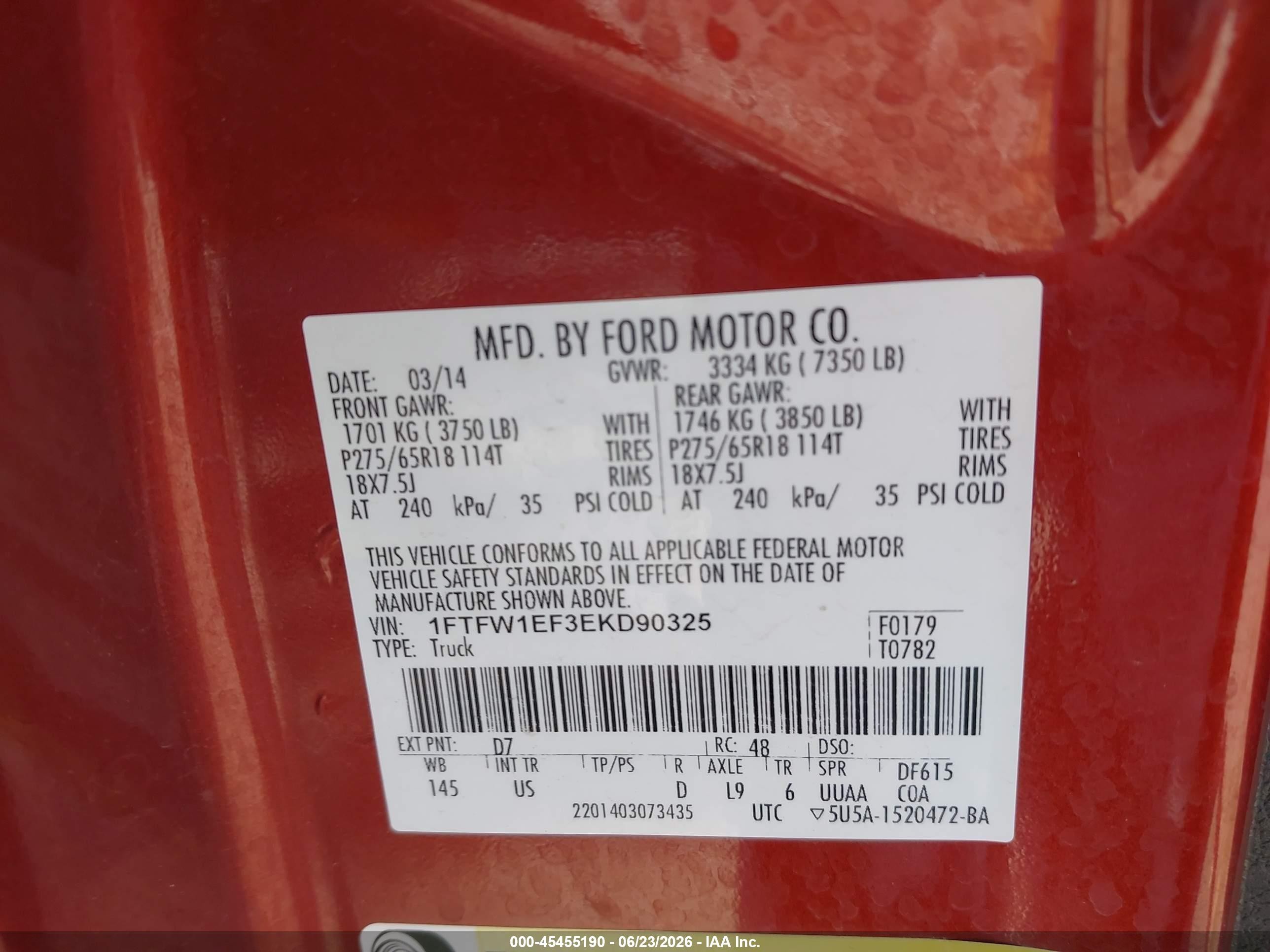2014 Ford F-150 Xlt Red vin: 1FTFW1EF3EKD90325