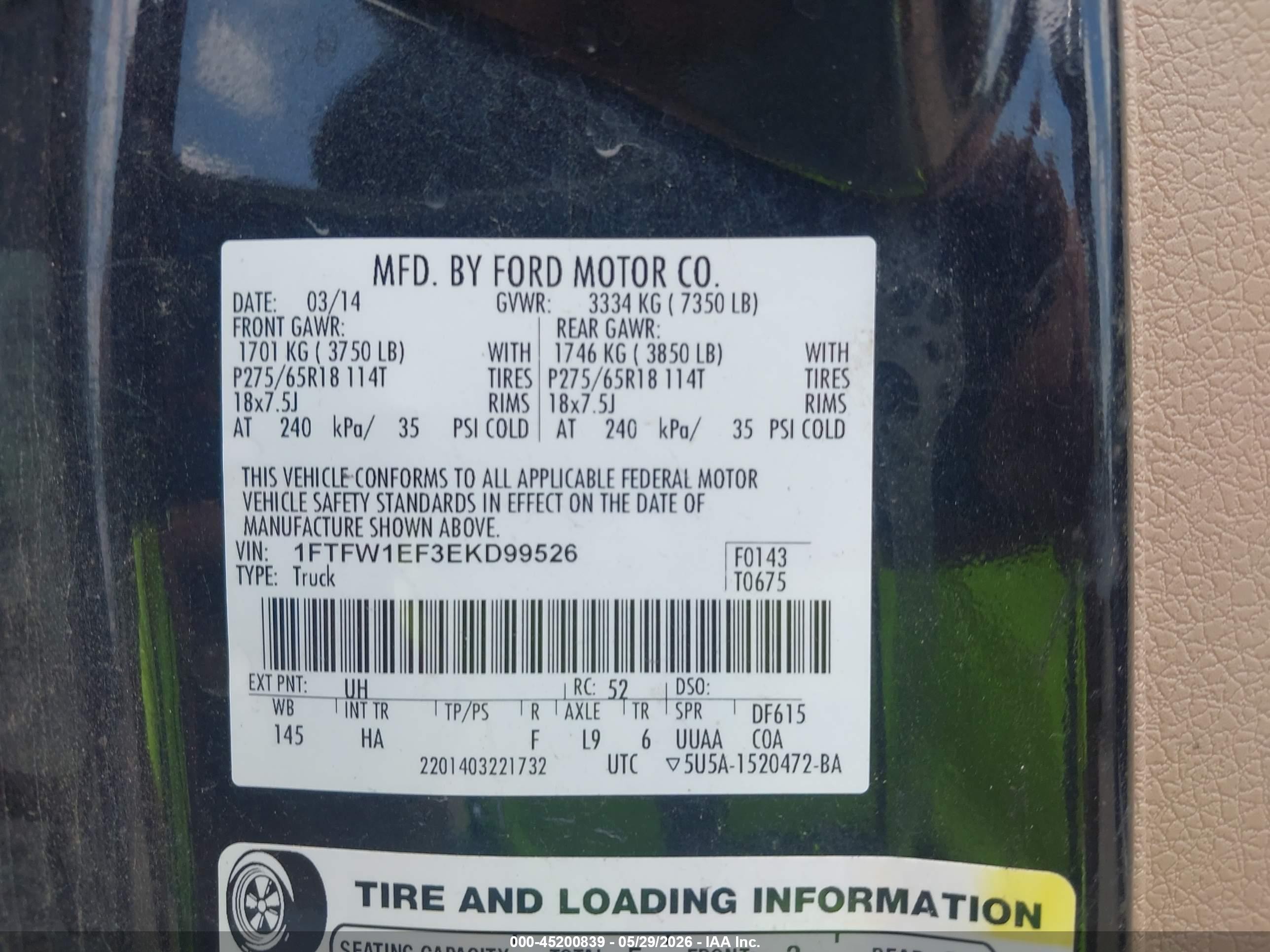 2014 Ford F-150 Lariat Black vin: 1FTFW1EF3EKD99526