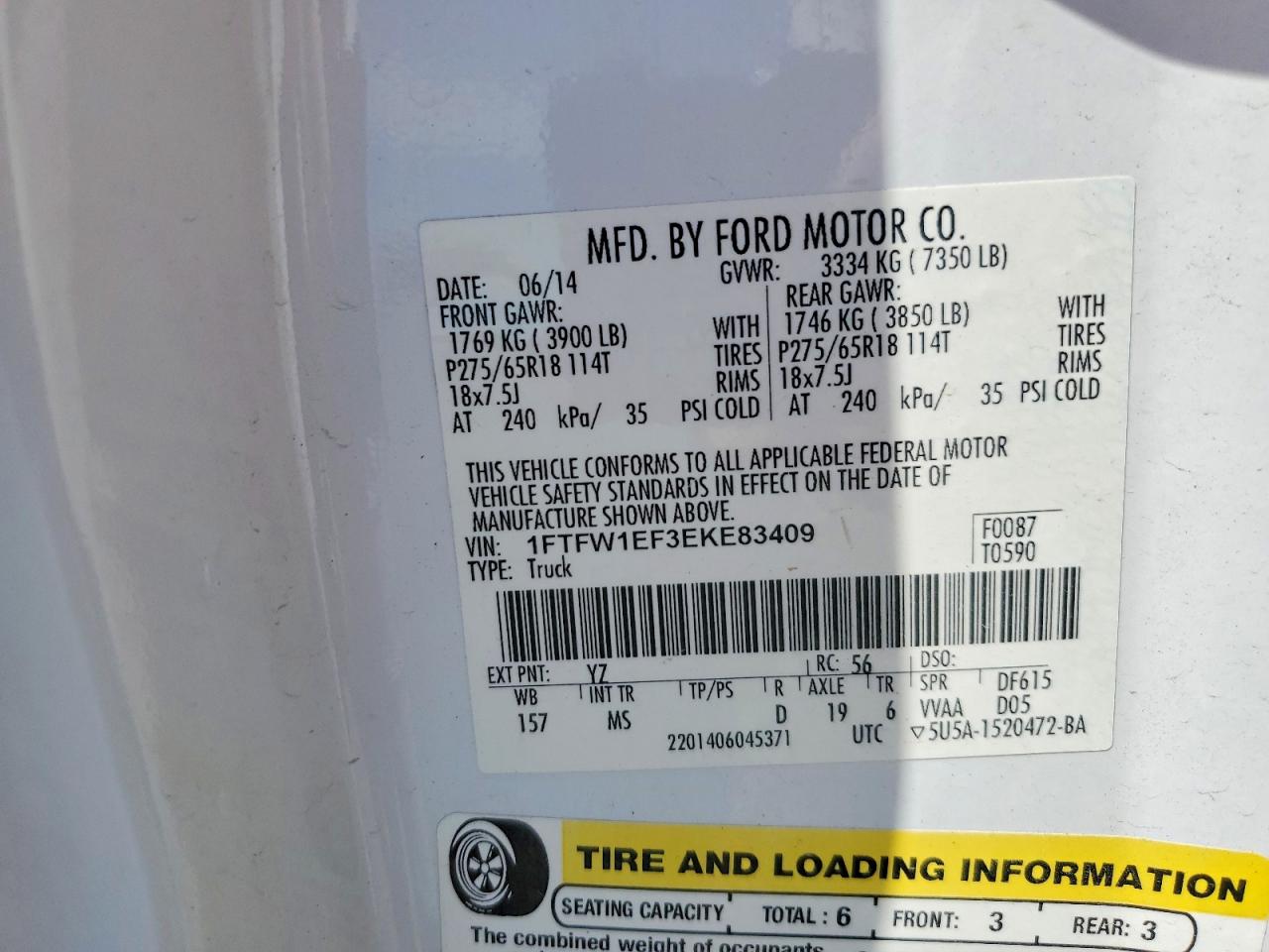 2014 Ford F150 Supercrew White vin: 1FTFW1EF3EKE83409