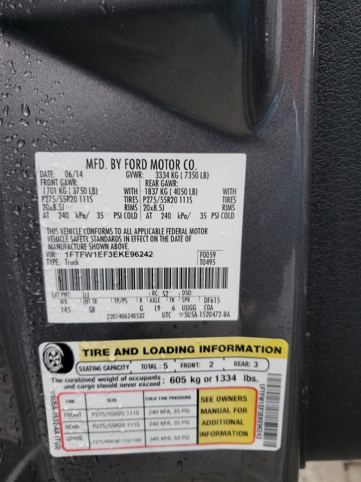 2014 Ford F150 Supercrew Charcoal vin: 1FTFW1EF3EKE96242