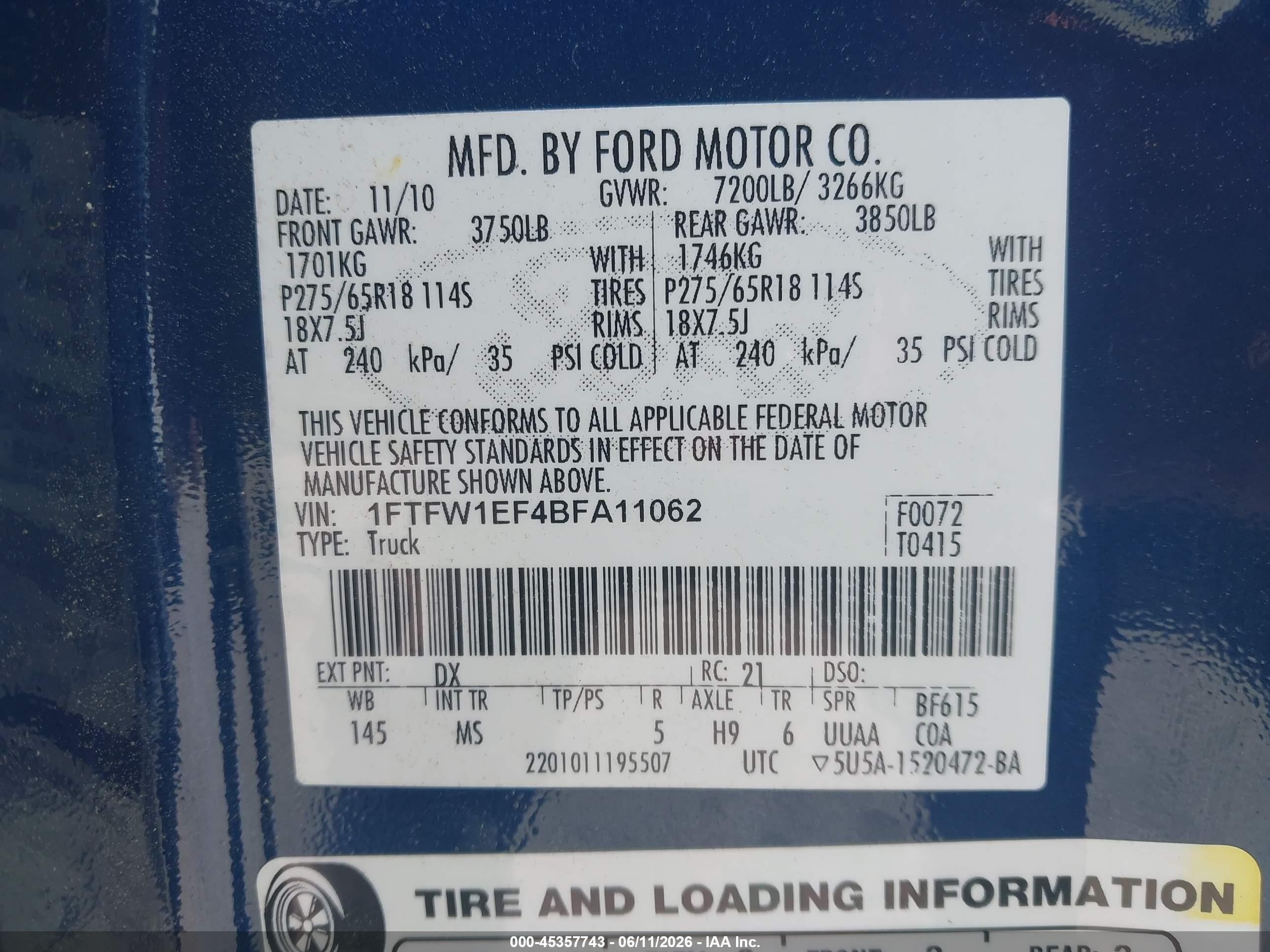 2011 Ford F-150 Xlt Dark Blue vin: 1FTFW1EF4BFA11062