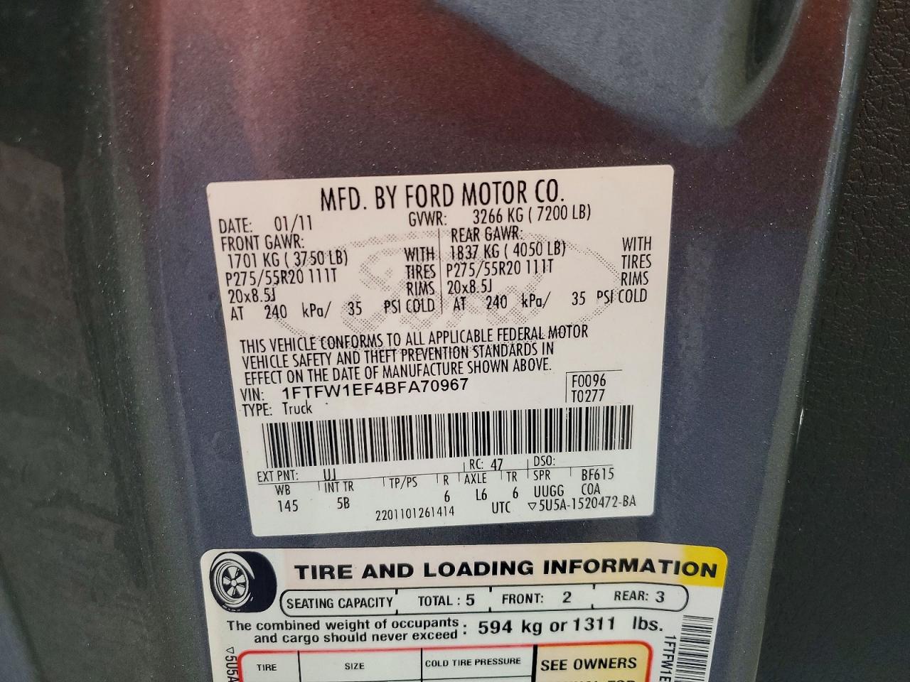 2011 Ford F150 Supercrew Gray vin: 1FTFW1EF4BFA70967