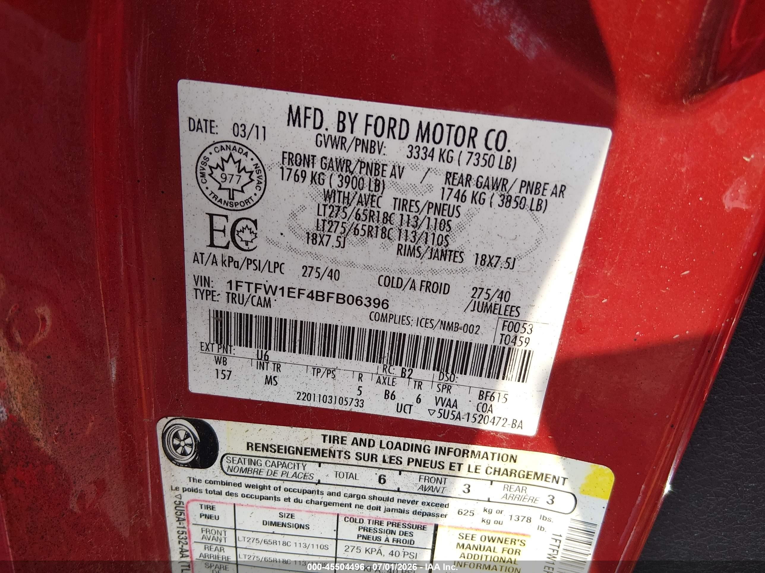 2011 Ford F-150 Xlt Red vin: 1FTFW1EF4BFB06396
