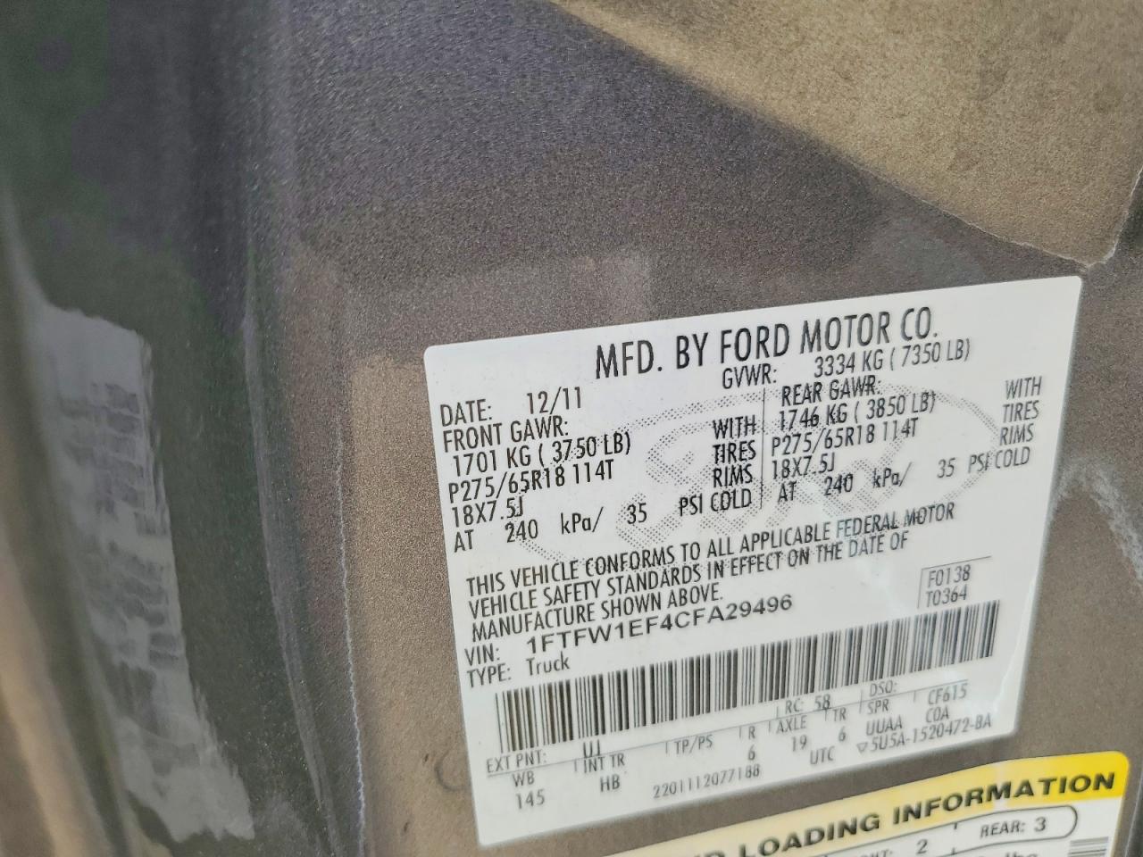 2012 Ford F150 Supercrew Gray vin: 1FTFW1EF4CFA29496