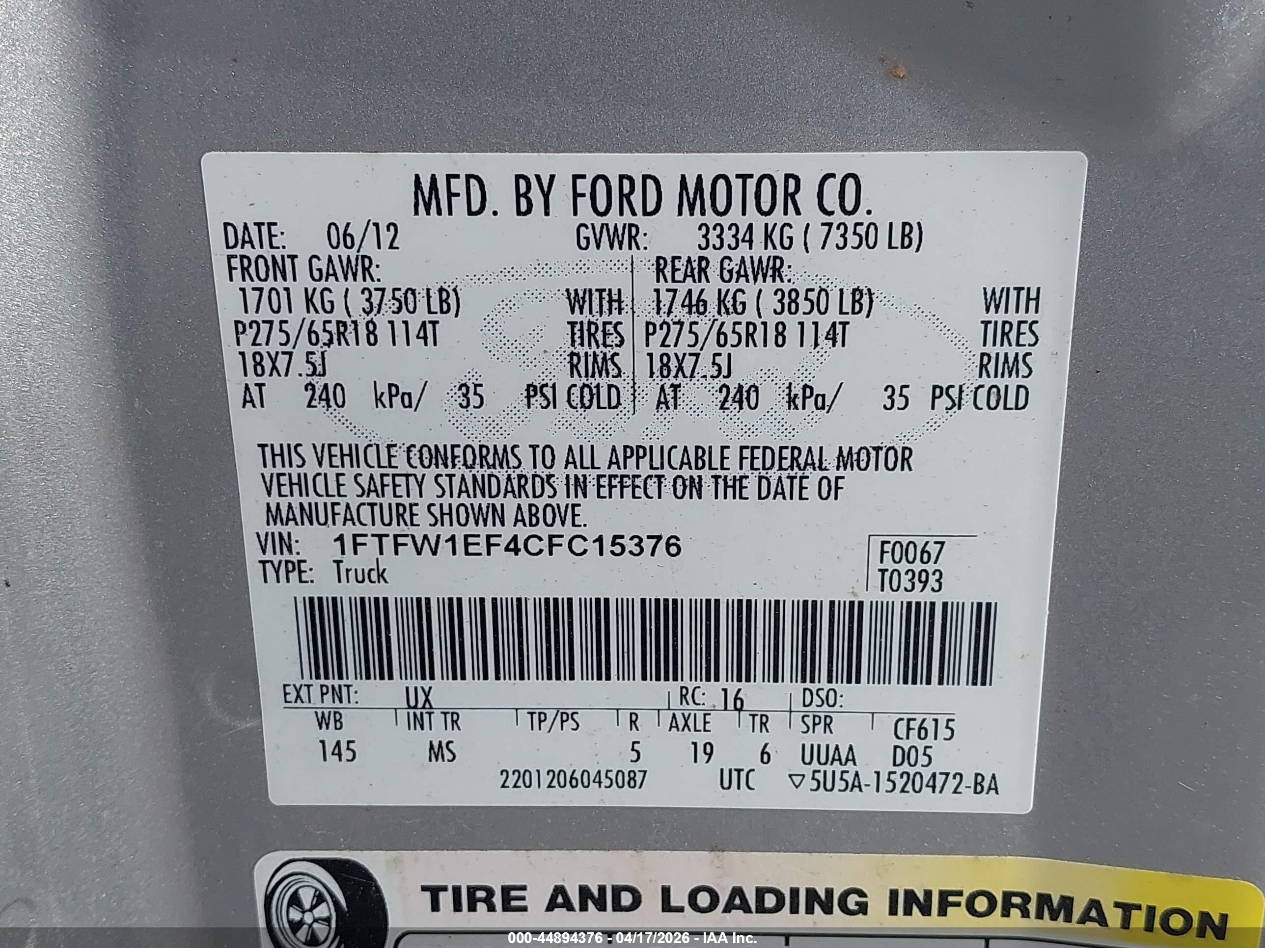 2012 Ford F-150 Xlt Серебряный vin: 1FTFW1EF4CFC15376