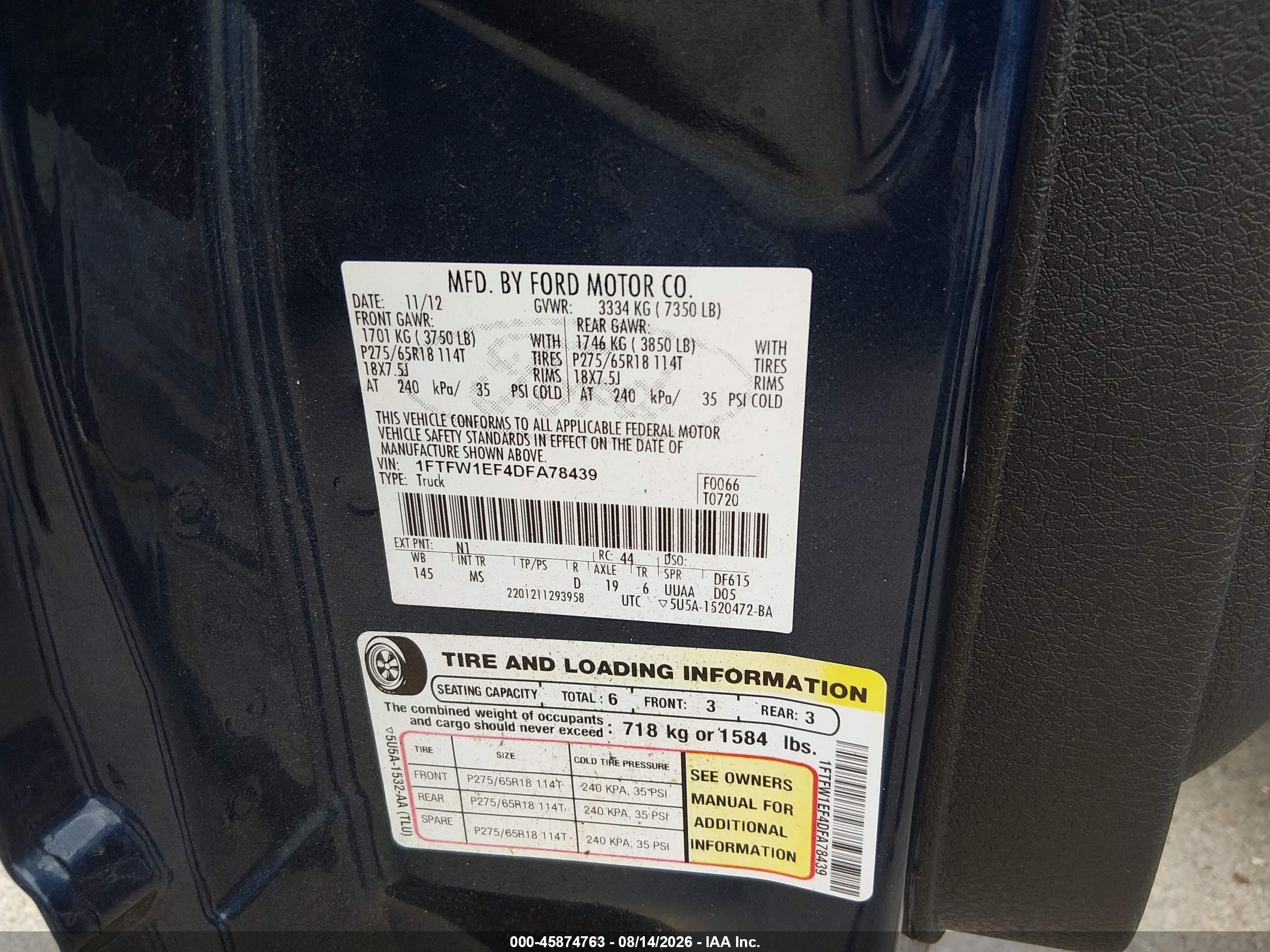 2013 Ford F-150 Xlt Dark Blue vin: 1FTFW1EF4DFA78439