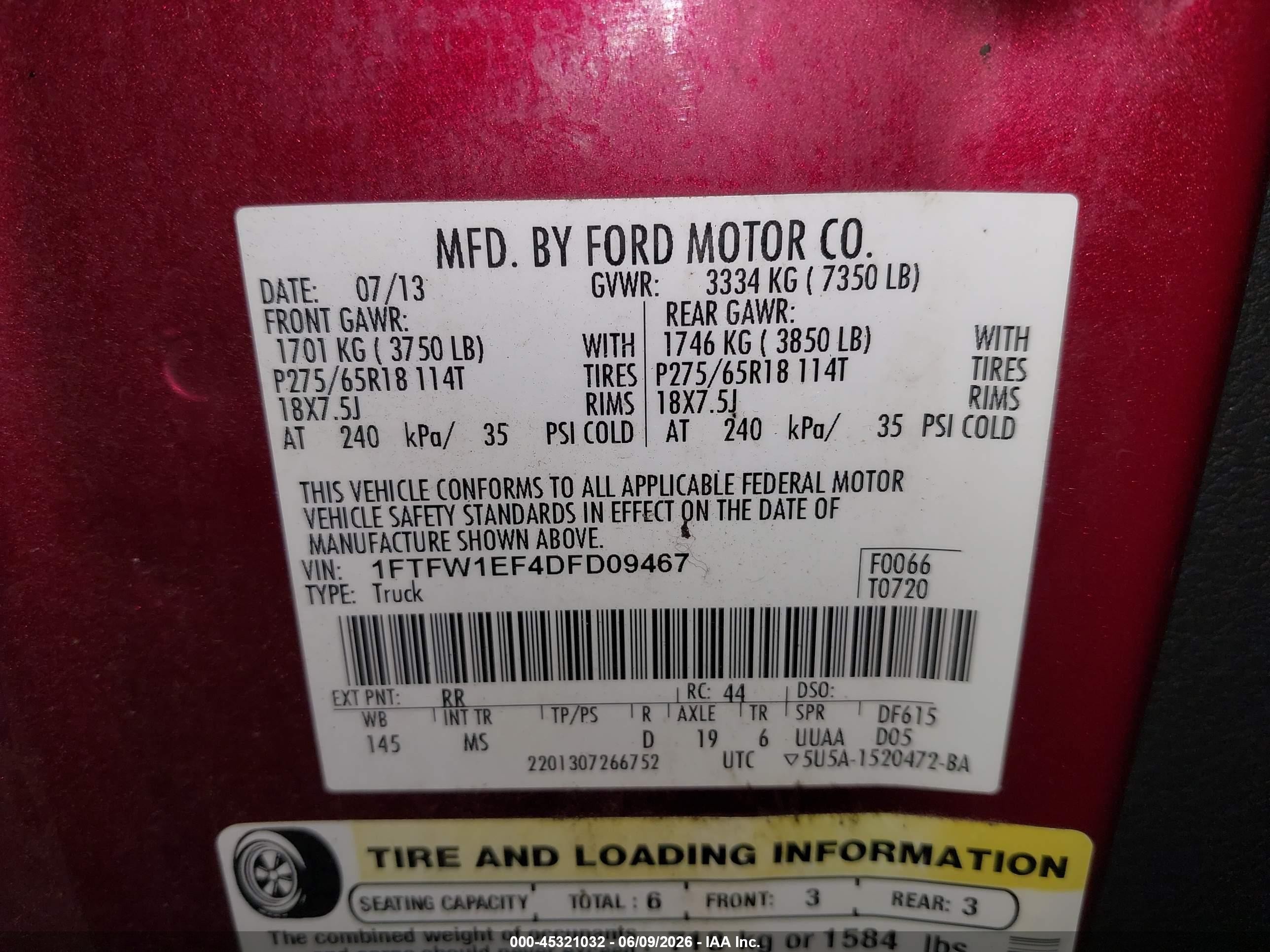 2013 Ford F-150 Xlt Burgundy vin: 1FTFW1EF4DFD09467