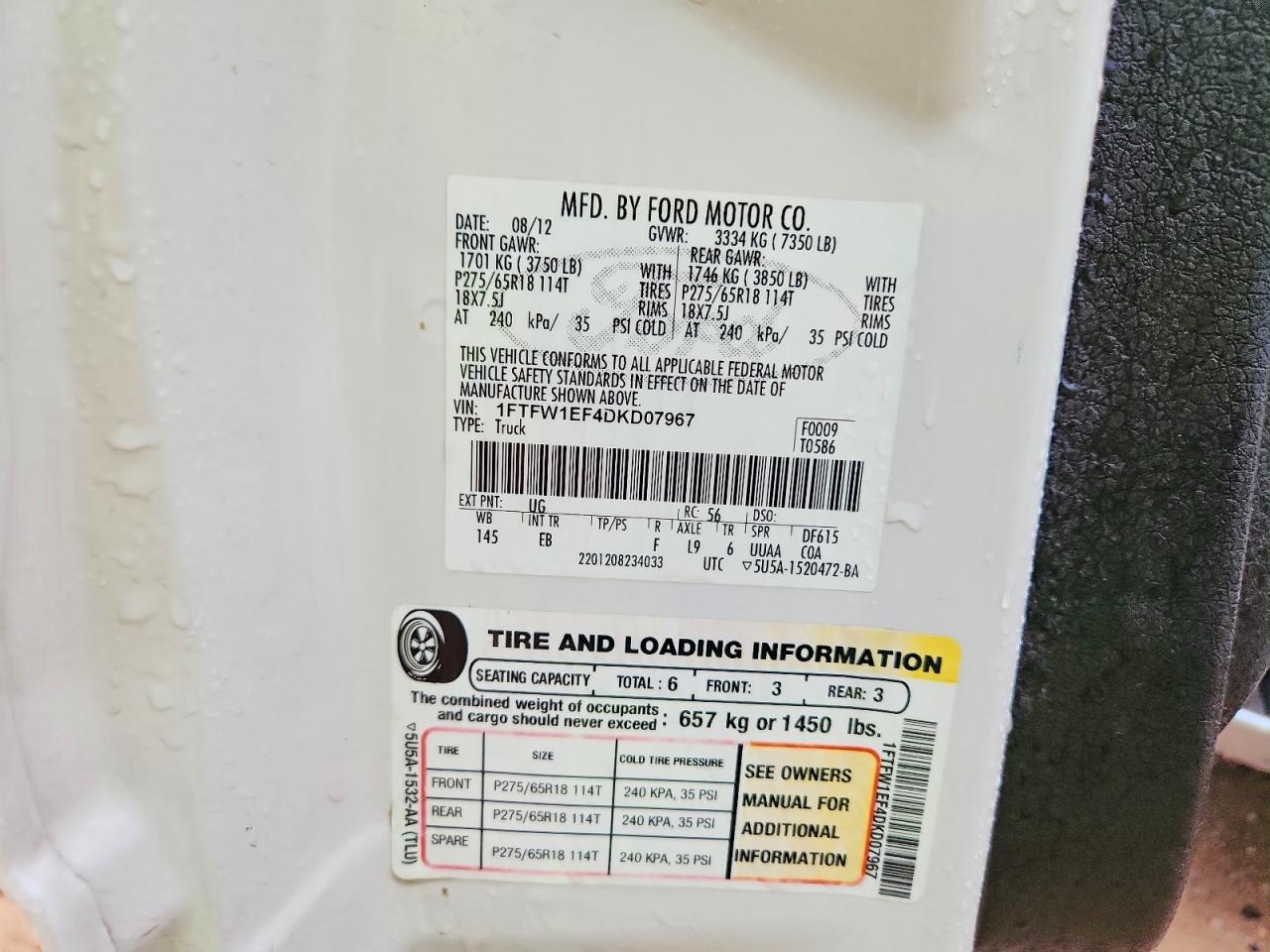 2013 Ford F150 Supercrew White vin: 1FTFW1EF4DKD07967