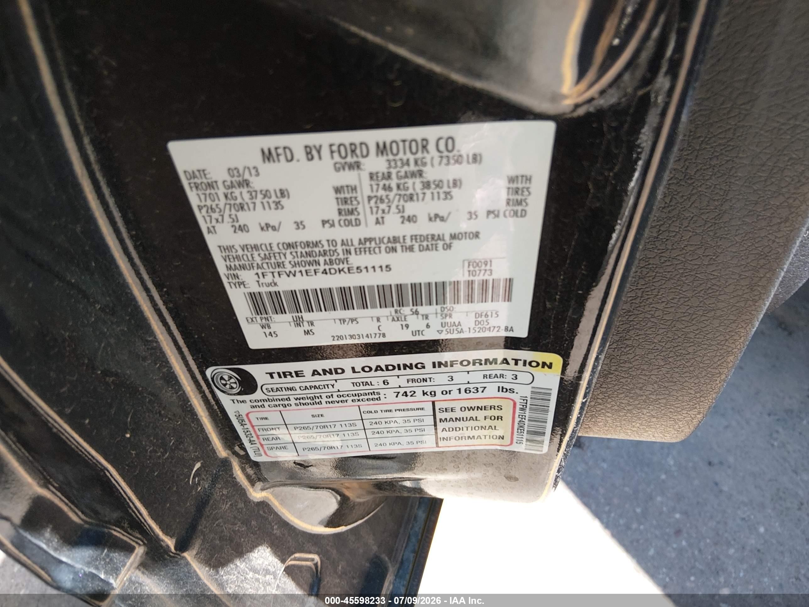 2013 Ford F-150 Xlt Черный vin: 1FTFW1EF4DKE51115