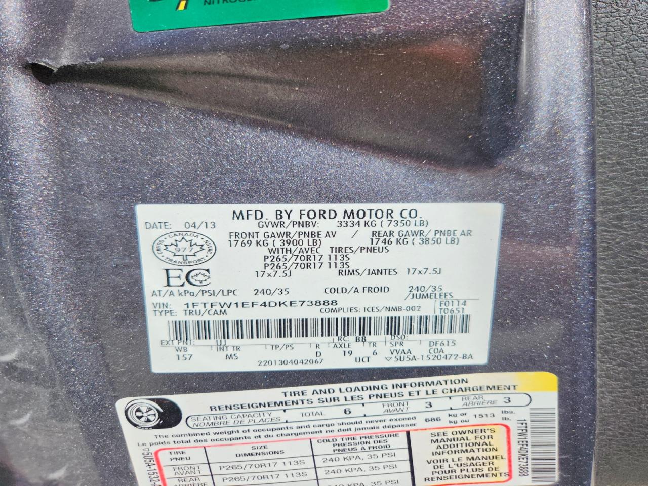 2013 Ford F150 Supercrew Gray vin: 1FTFW1EF4DKE73888