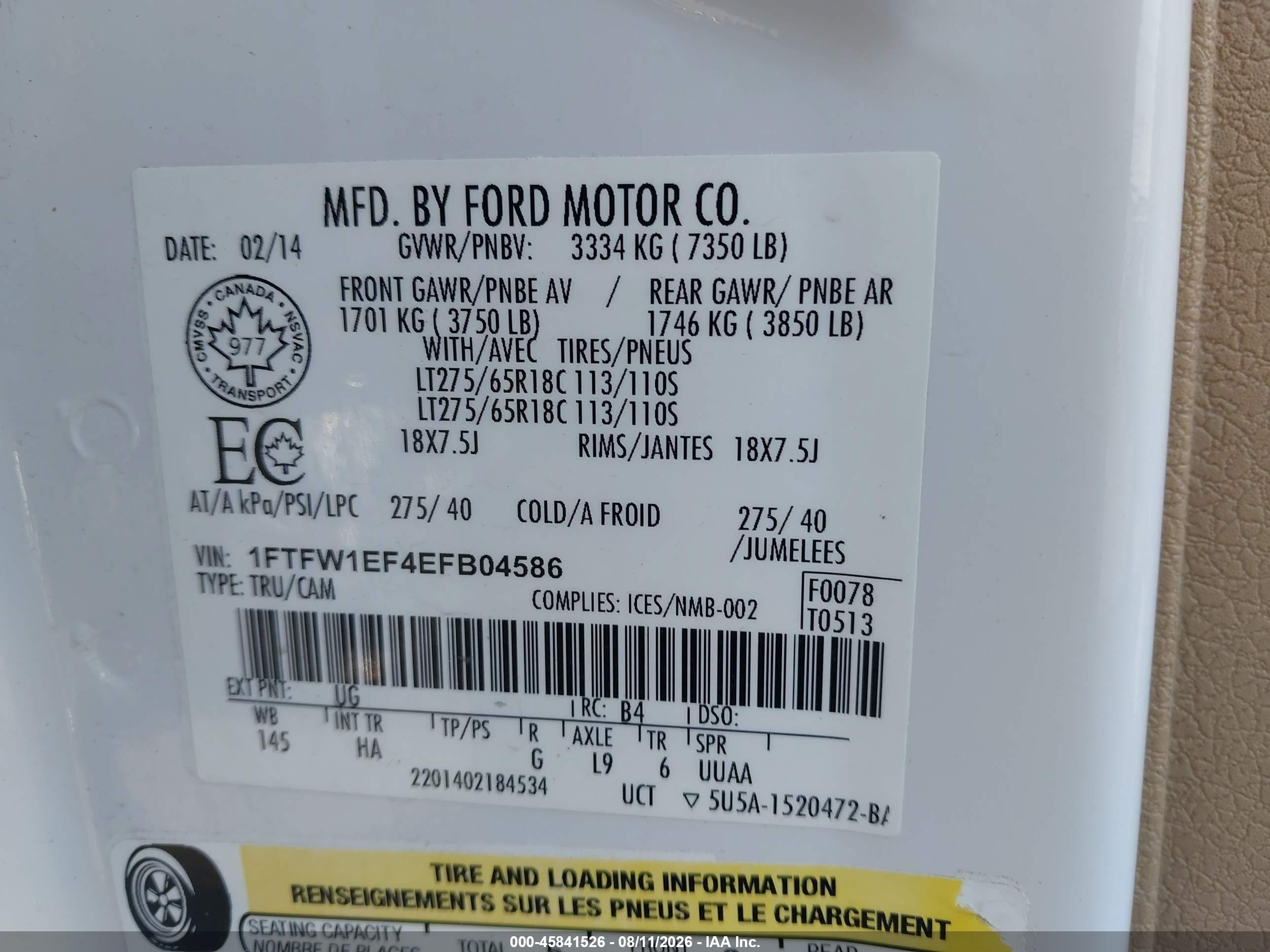 2014 Ford F-150 Lariat White vin: 1FTFW1EF4EFB04586