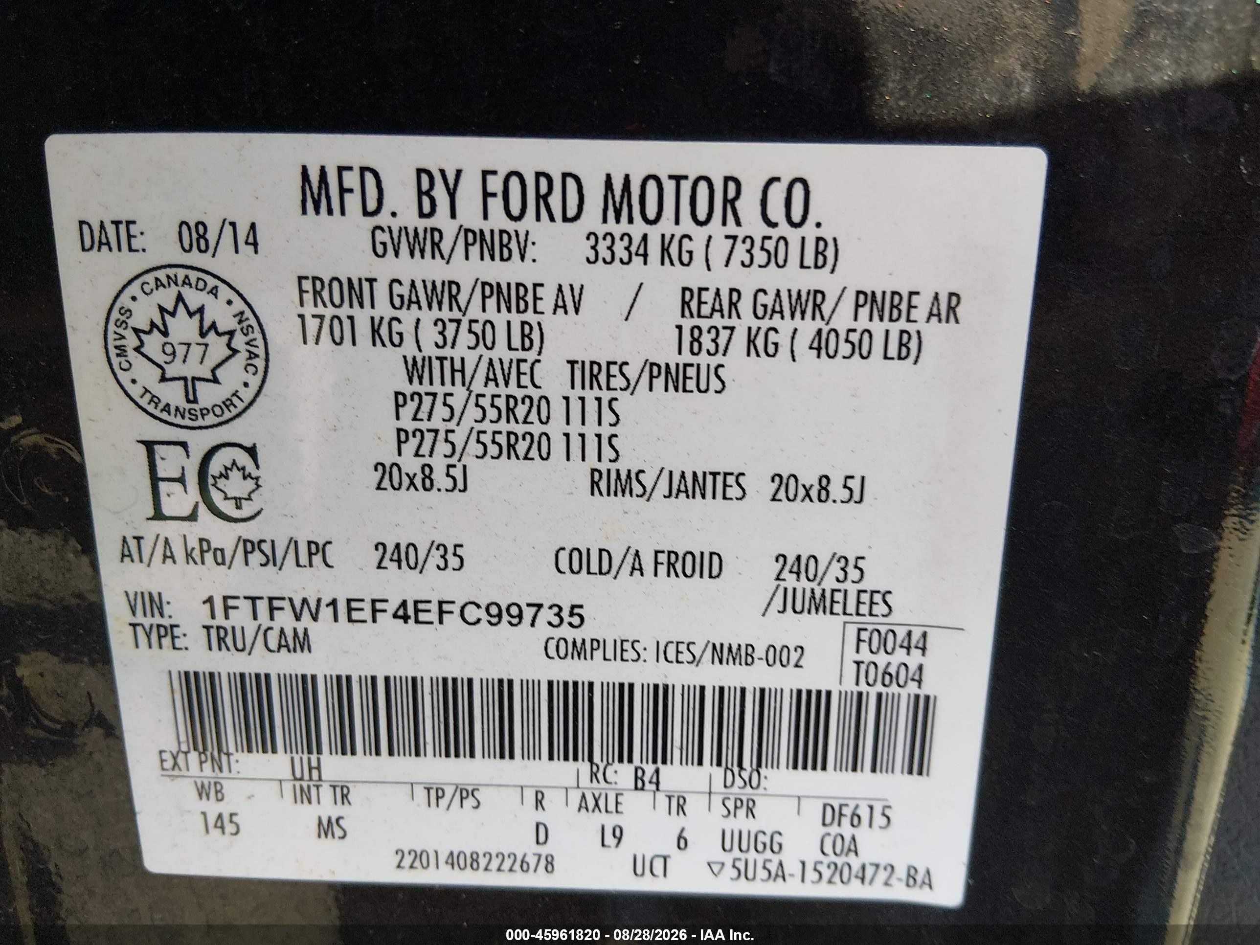 2014 Ford F-150 Xlt Black vin: 1FTFW1EF4EFC99735