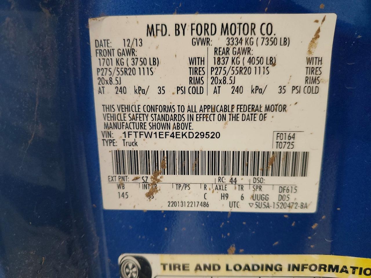 2014 Ford F150 Supercrew Blue vin: 1FTFW1EF4EKD29520