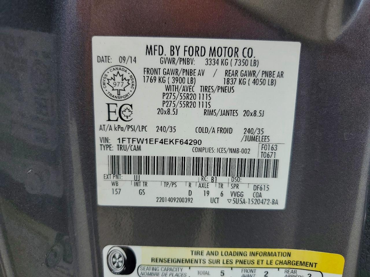2014 Ford F150 Gray vin: 1FTFW1EF4EKF64290