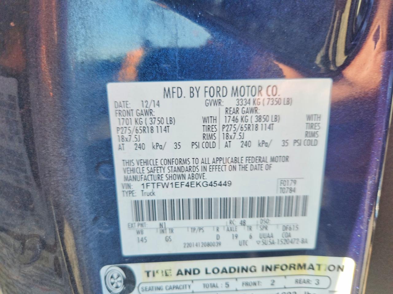 2014 Ford F150 Supercrew Blue vin: 1FTFW1EF4EKG45449