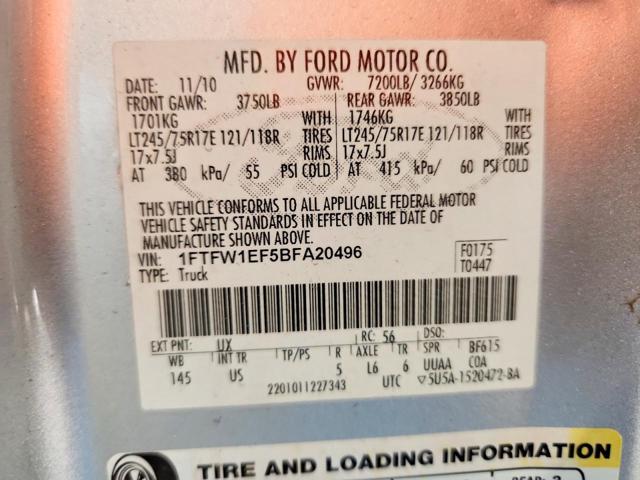 2011 Ford F150 Supercrew Silver vin: 1FTFW1EF5BFA20496