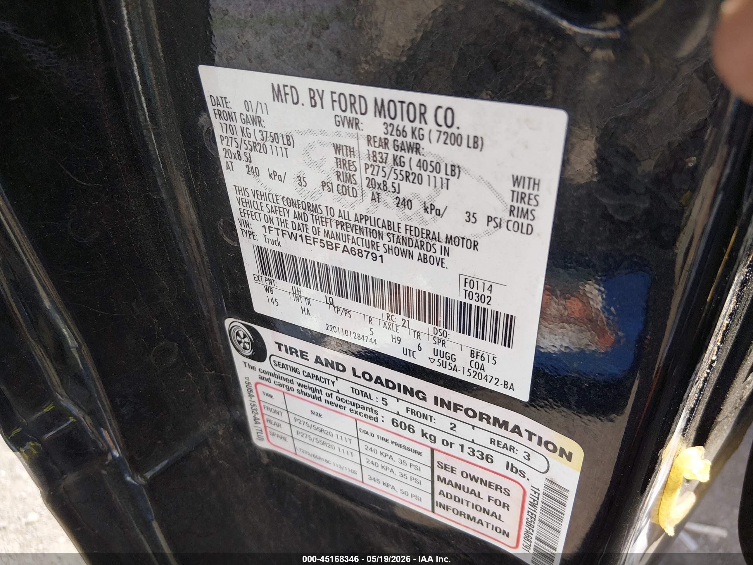 2011 Ford F-150 Lariat Gold vin: 1FTFW1EF5BFA68791