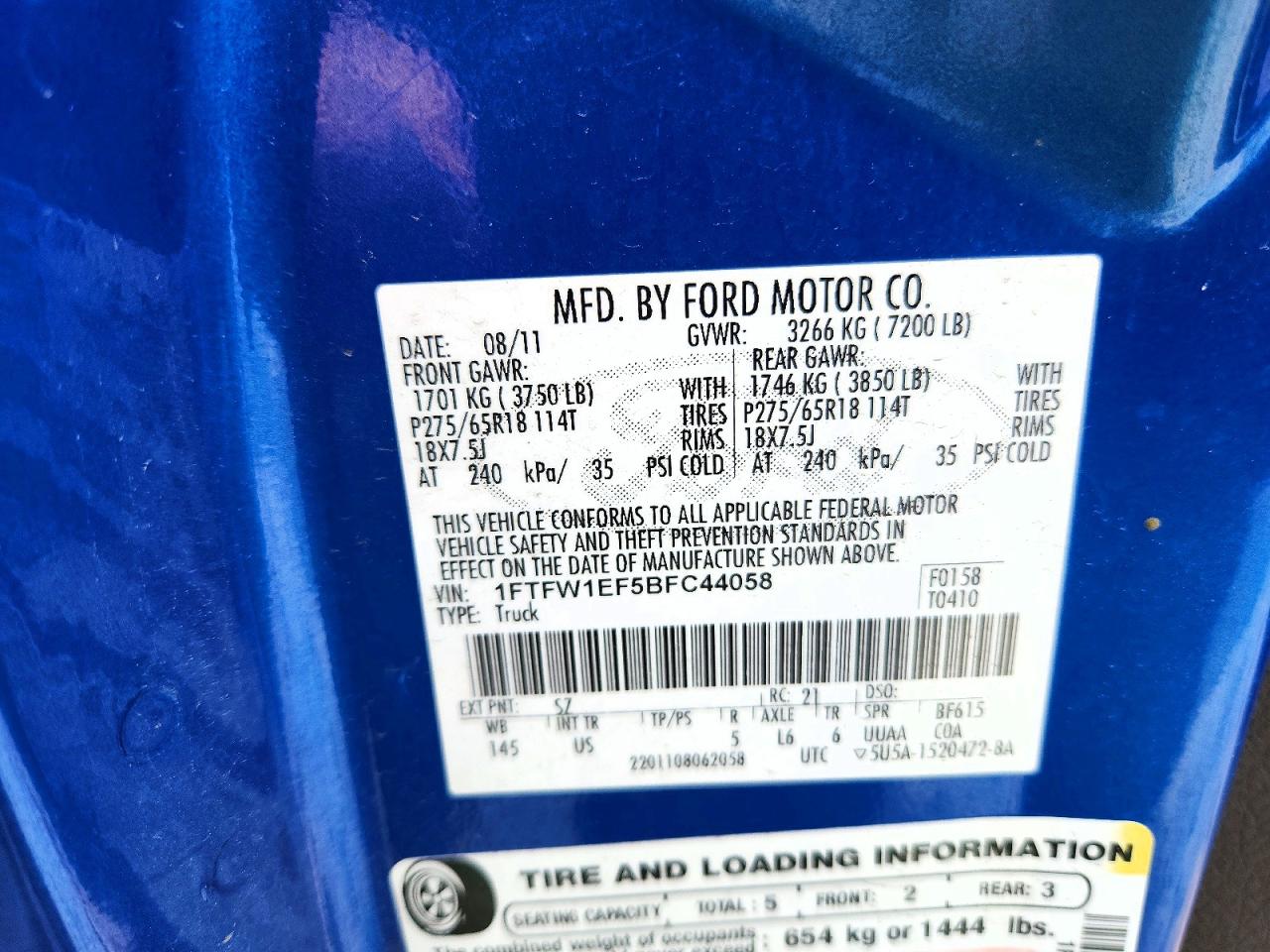 2011 Ford F150 Supercrew Blue vin: 1FTFW1EF5BFC44058