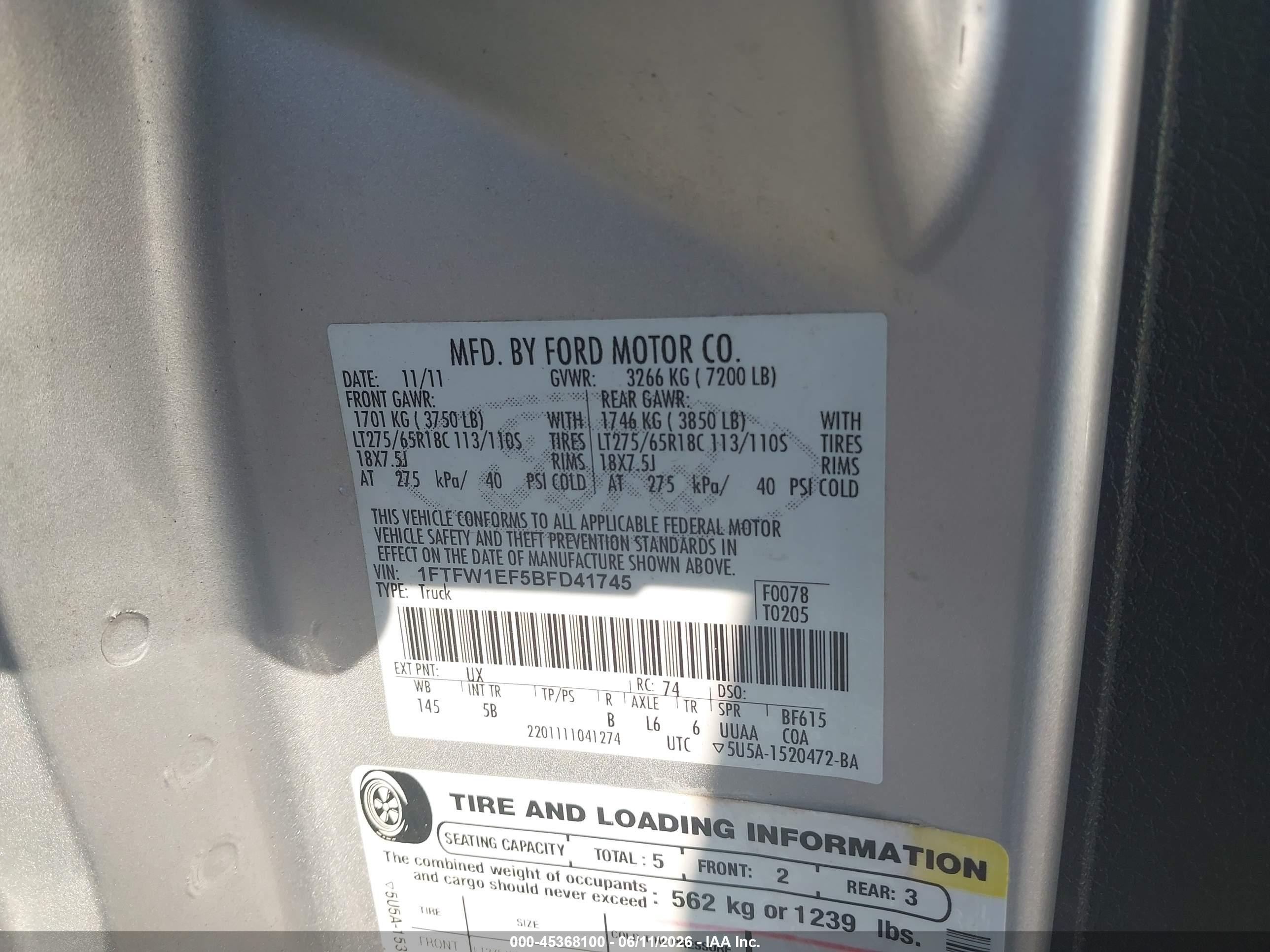 2011 Ford F-150 Fx4 Silver vin: 1FTFW1EF5BFD41745