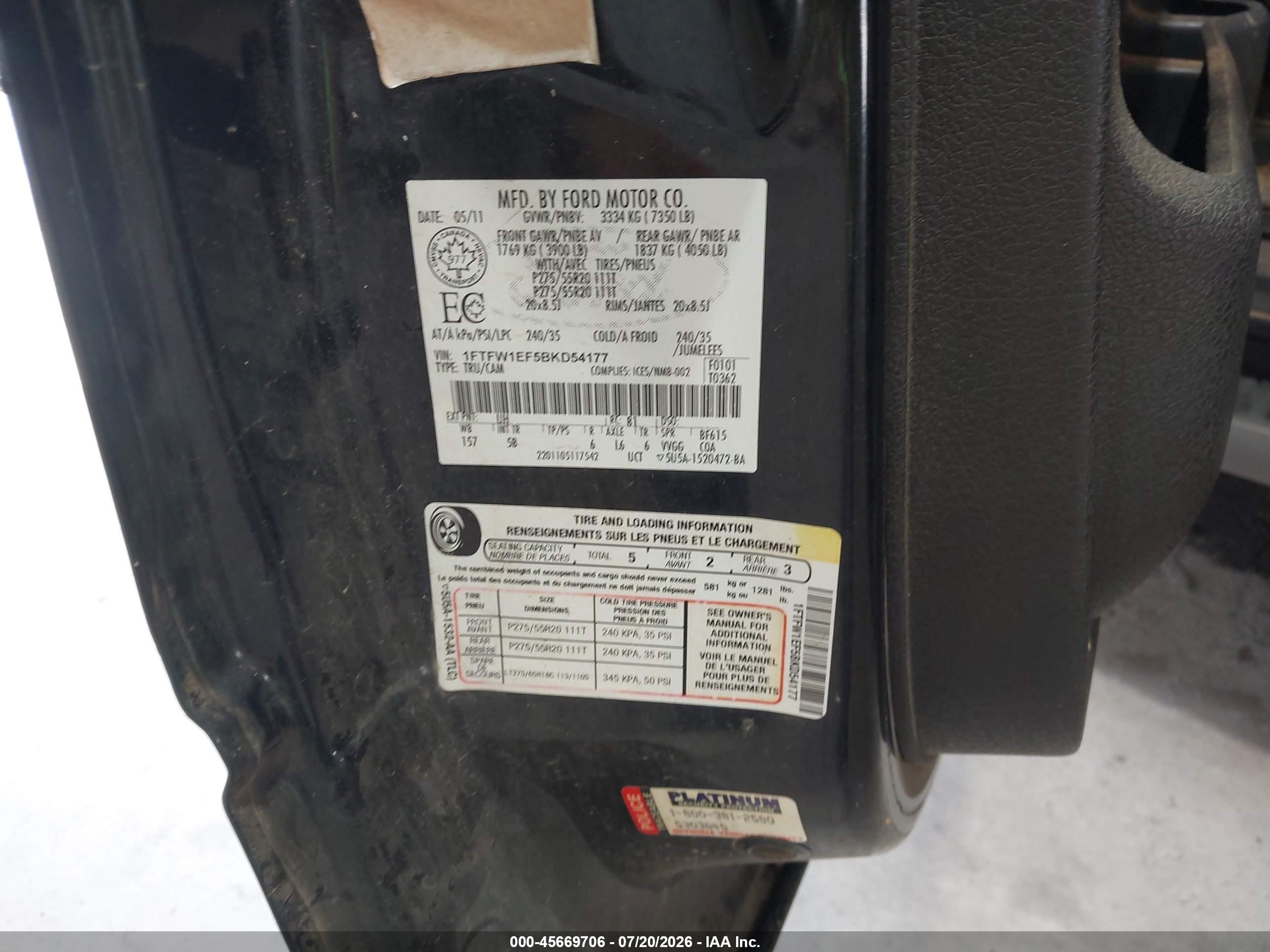 2011 Ford F-150 Fx4 Black vin: 1FTFW1EF5BKD54177
