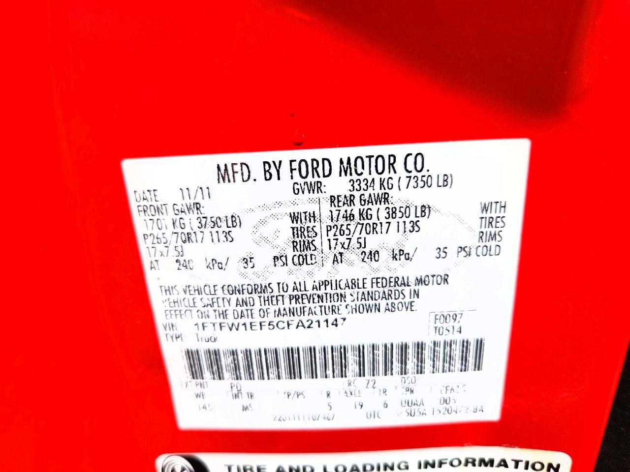 2012 Ford F-150 Red vin: 1FTFW1EF5CFA21147