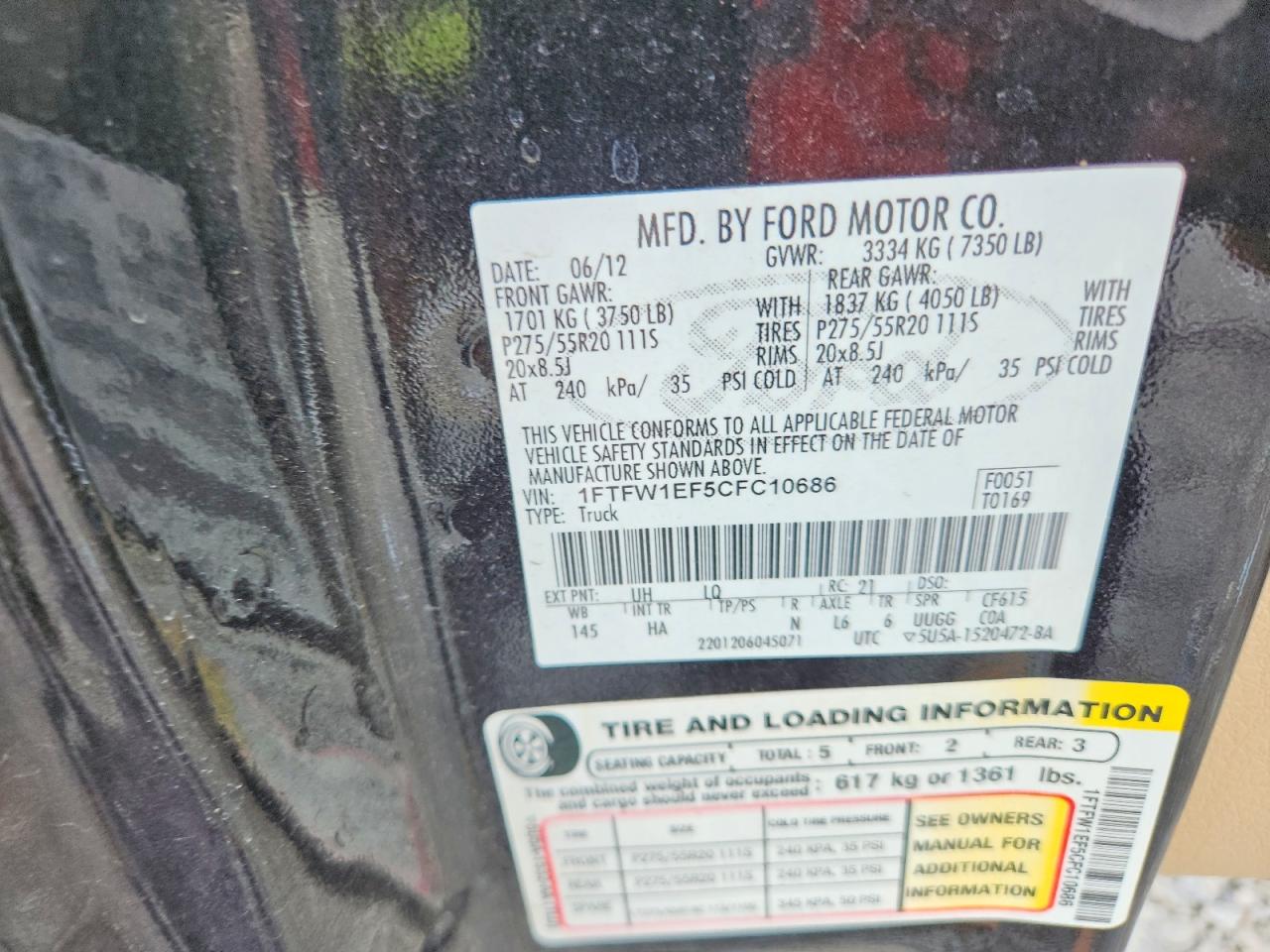 2012 Ford F150 Supercrew Black vin: 1FTFW1EF5CFC10686