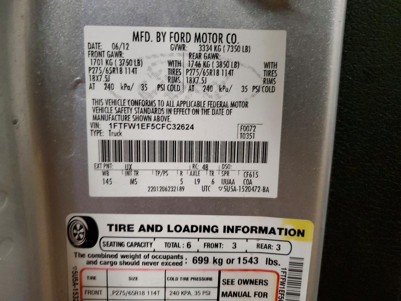 2012 Ford F150 Supercrew Silver vin: 1FTFW1EF5CFC32624