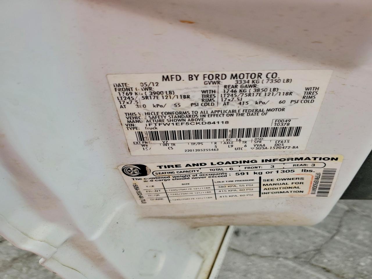2012 Ford F150 Supercrew White vin: 1FTFW1EF5CKD84118