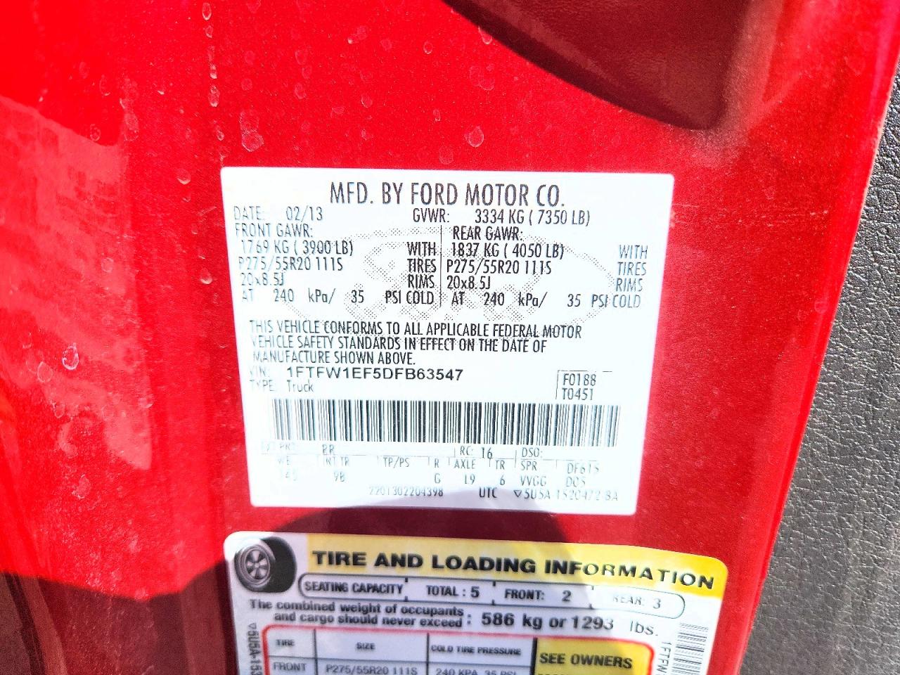 2013 Ford F150 Supercrew Red vin: 1FTFW1EF5DFB63547