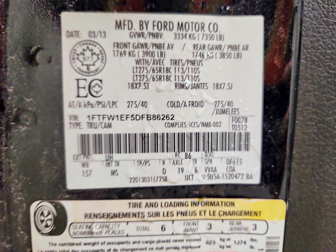 2013 Ford F150 Supercrew Black vin: 1FTFW1EF5DFB86262