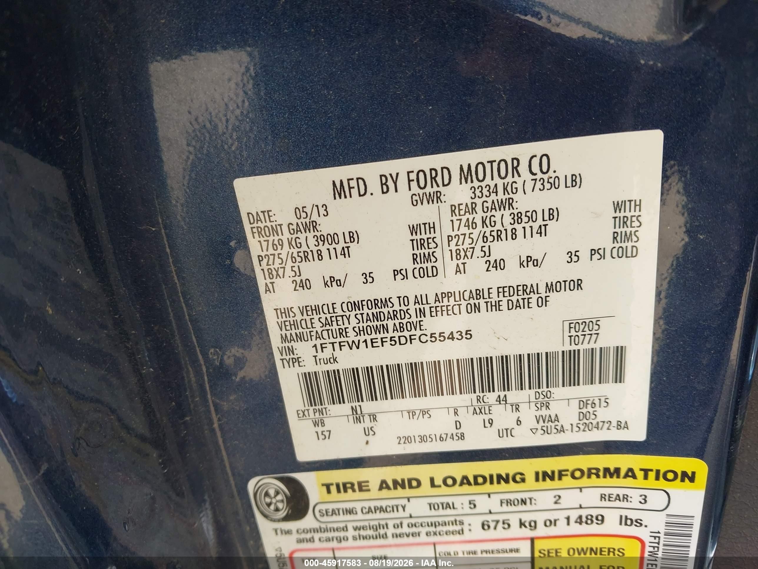 2013 Ford F-150 Xlt Blue vin: 1FTFW1EF5DFC55435
