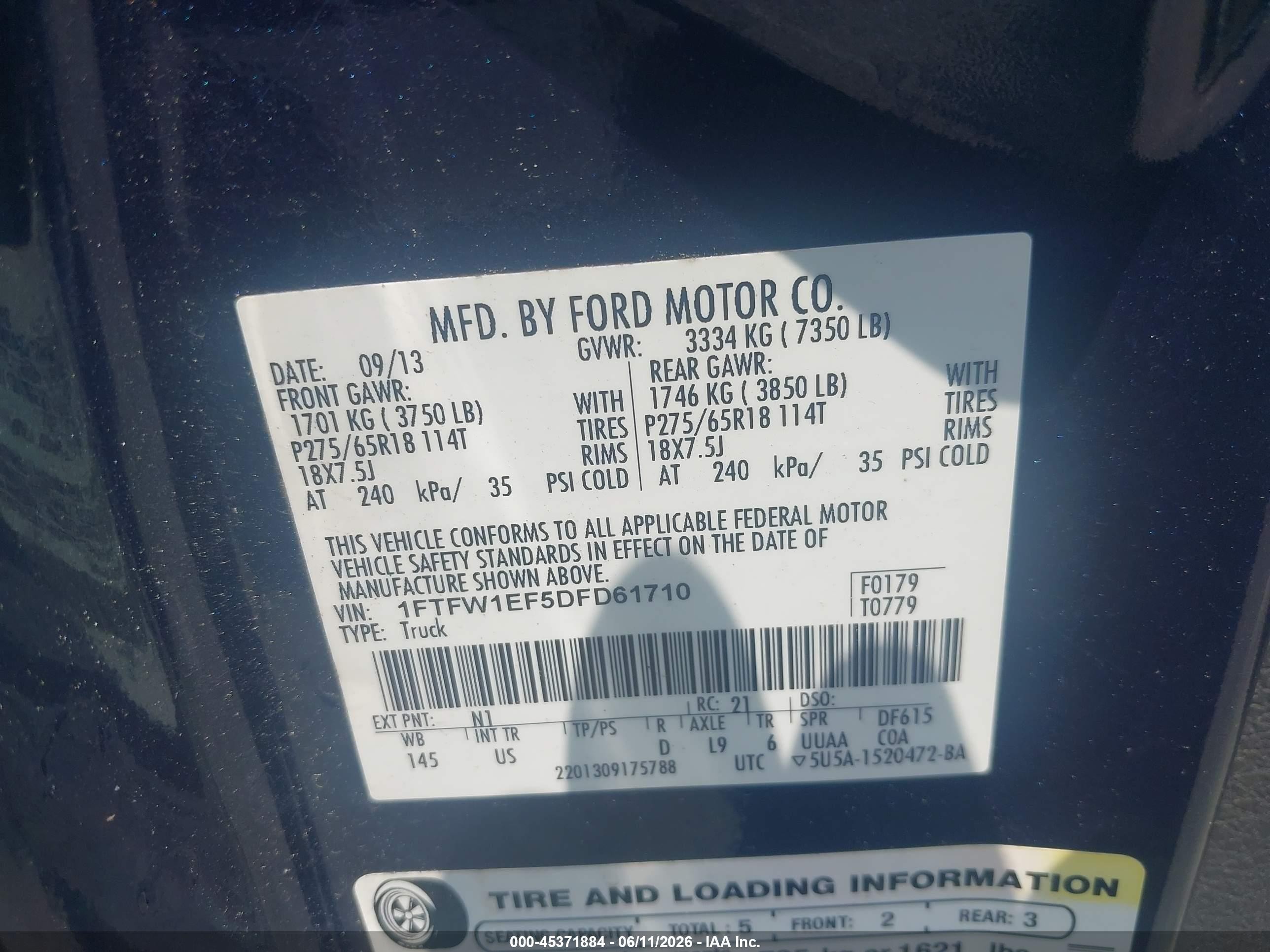 2013 Ford F-150 Xlt Blue vin: 1FTFW1EF5DFD61710