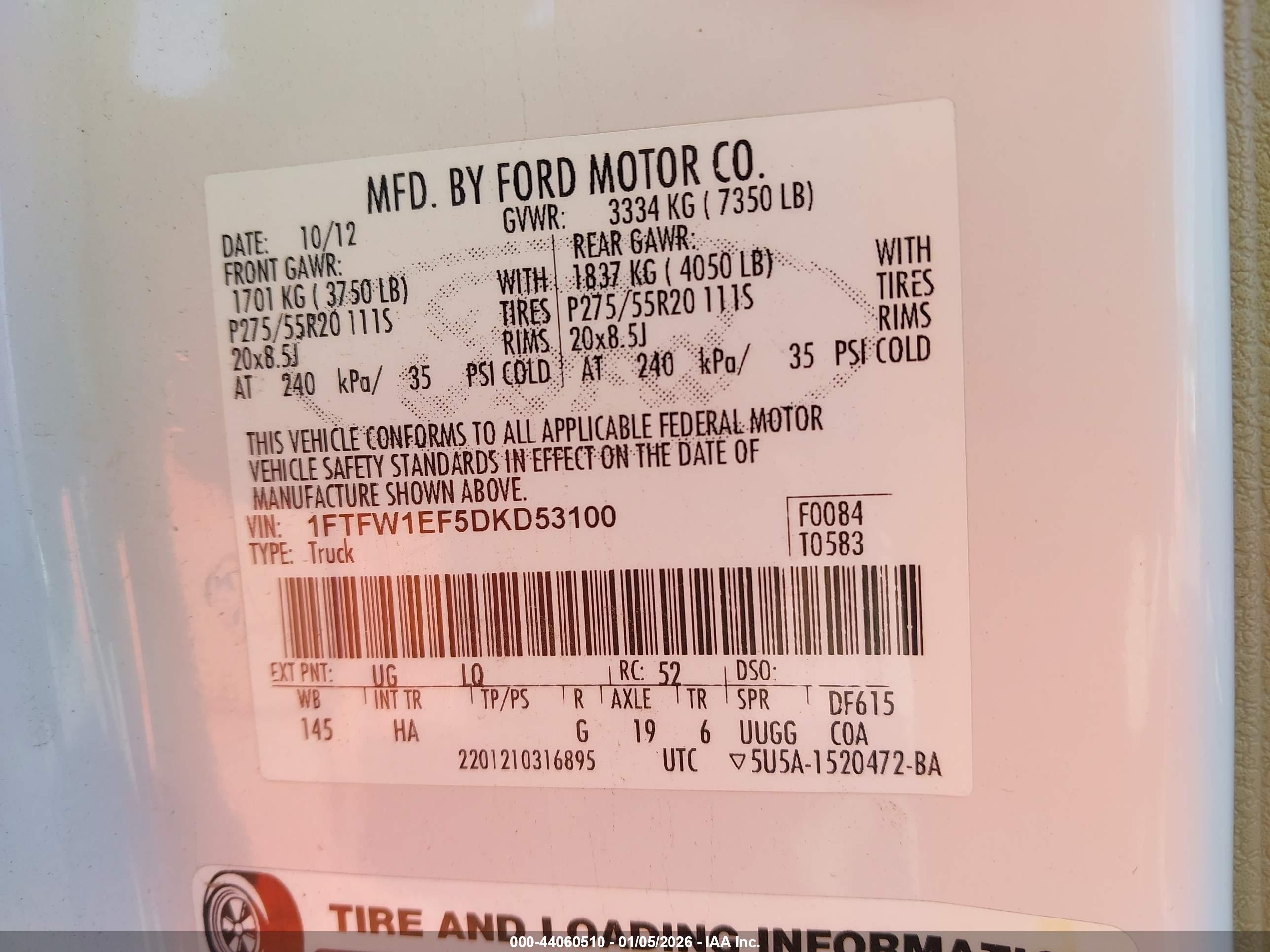 2013 Ford F-150 Lariat White vin: 1FTFW1EF5DKD53100