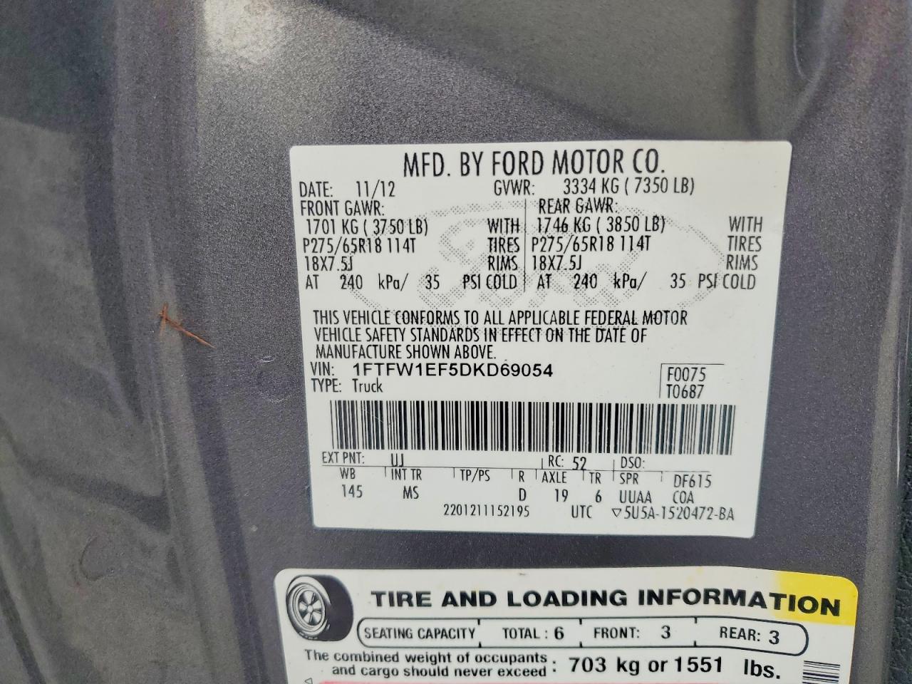 2013 Ford F150 Supercrew Gray vin: 1FTFW1EF5DKD69054