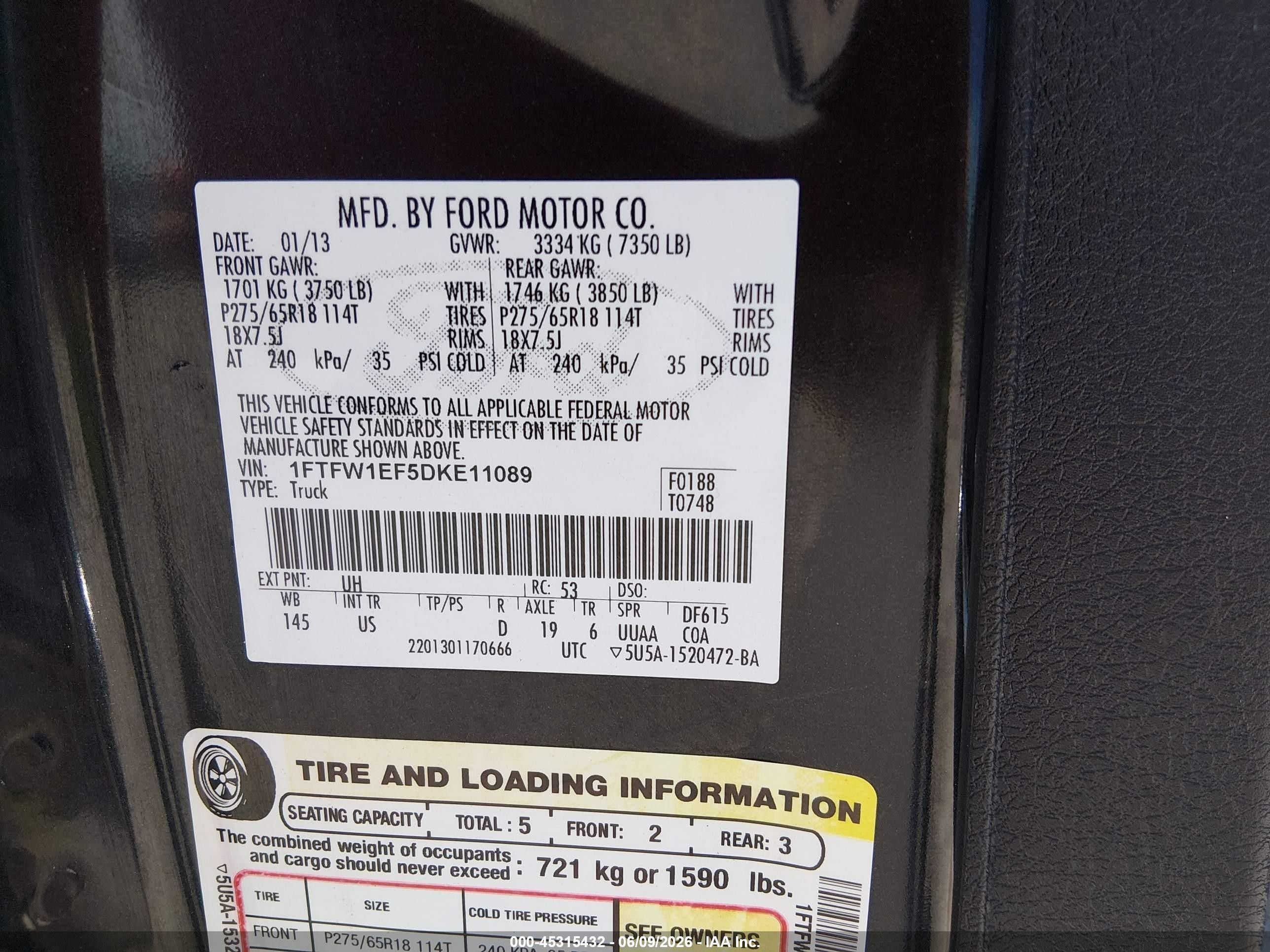 2013 Ford F-150 Xlt Black vin: 1FTFW1EF5DKE11089