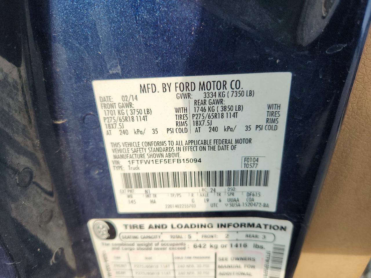 2014 Ford F150 Supercrew Blue vin: 1FTFW1EF5EFB15094