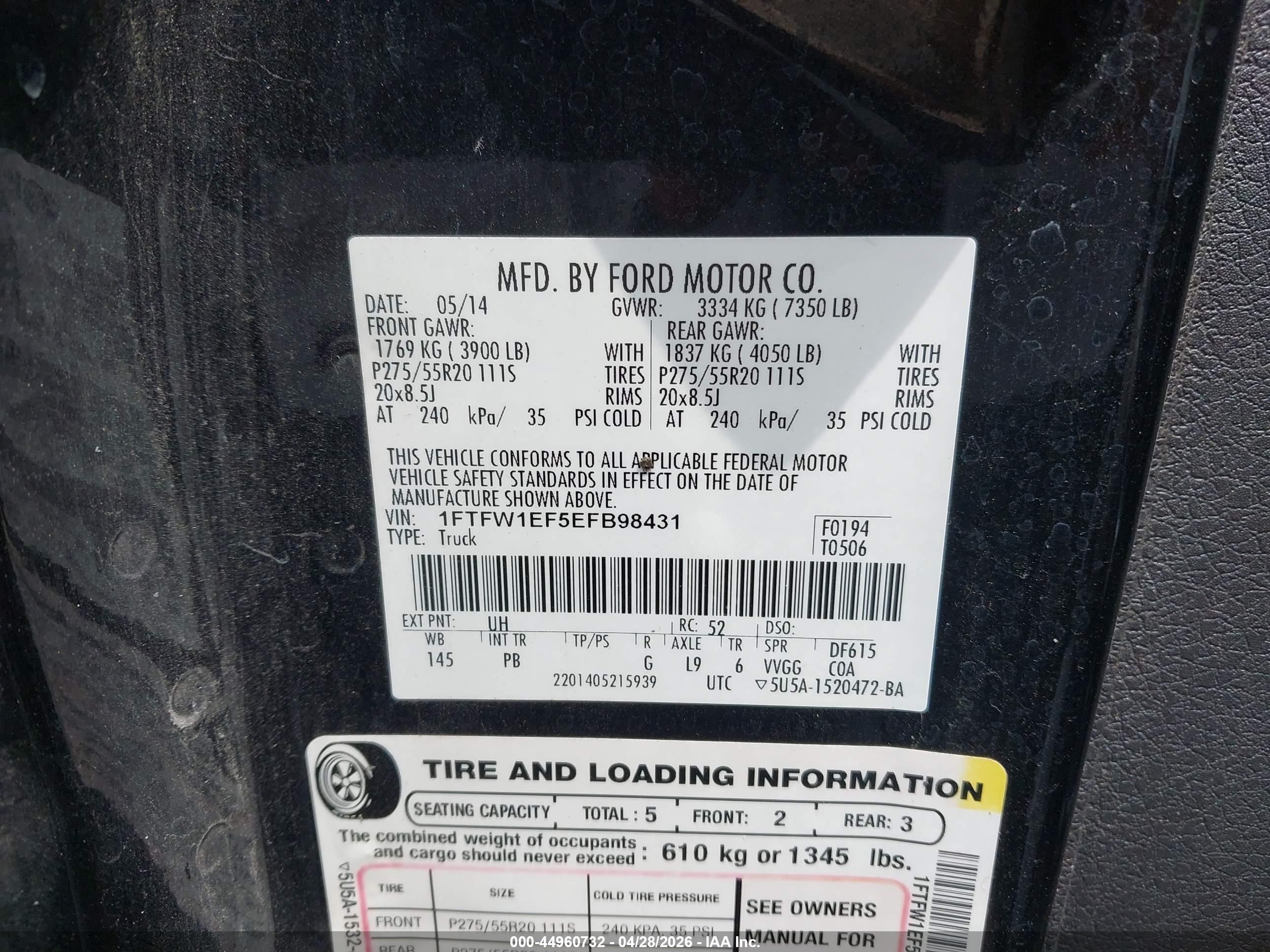 2014 Ford F-150 Platinum Black vin: 1FTFW1EF5EFB98431