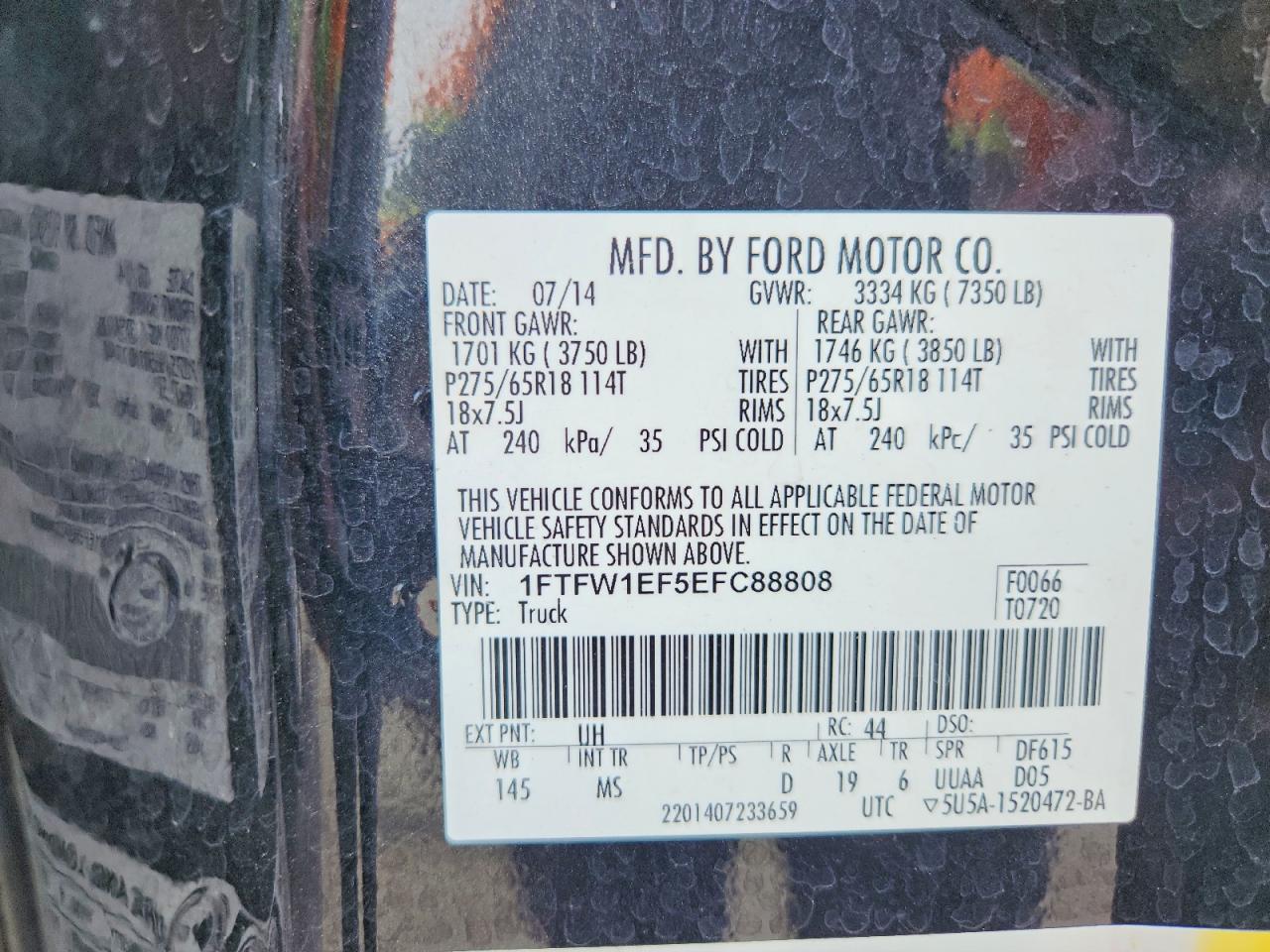 2014 Ford F150 Supercrew Black vin: 1FTFW1EF5EFC88808