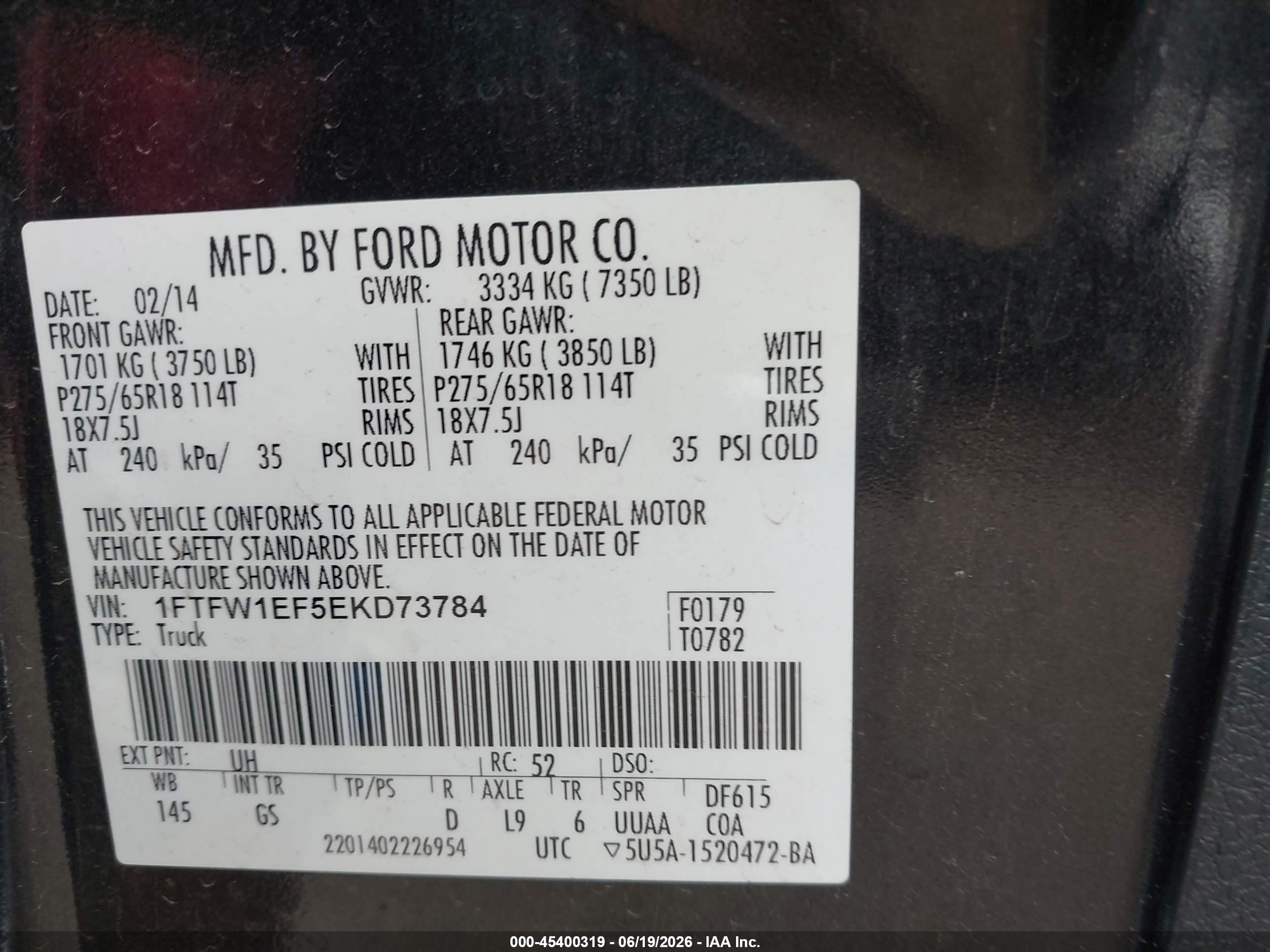 2014 Ford F-150 Xlt Black vin: 1FTFW1EF5EKD73784