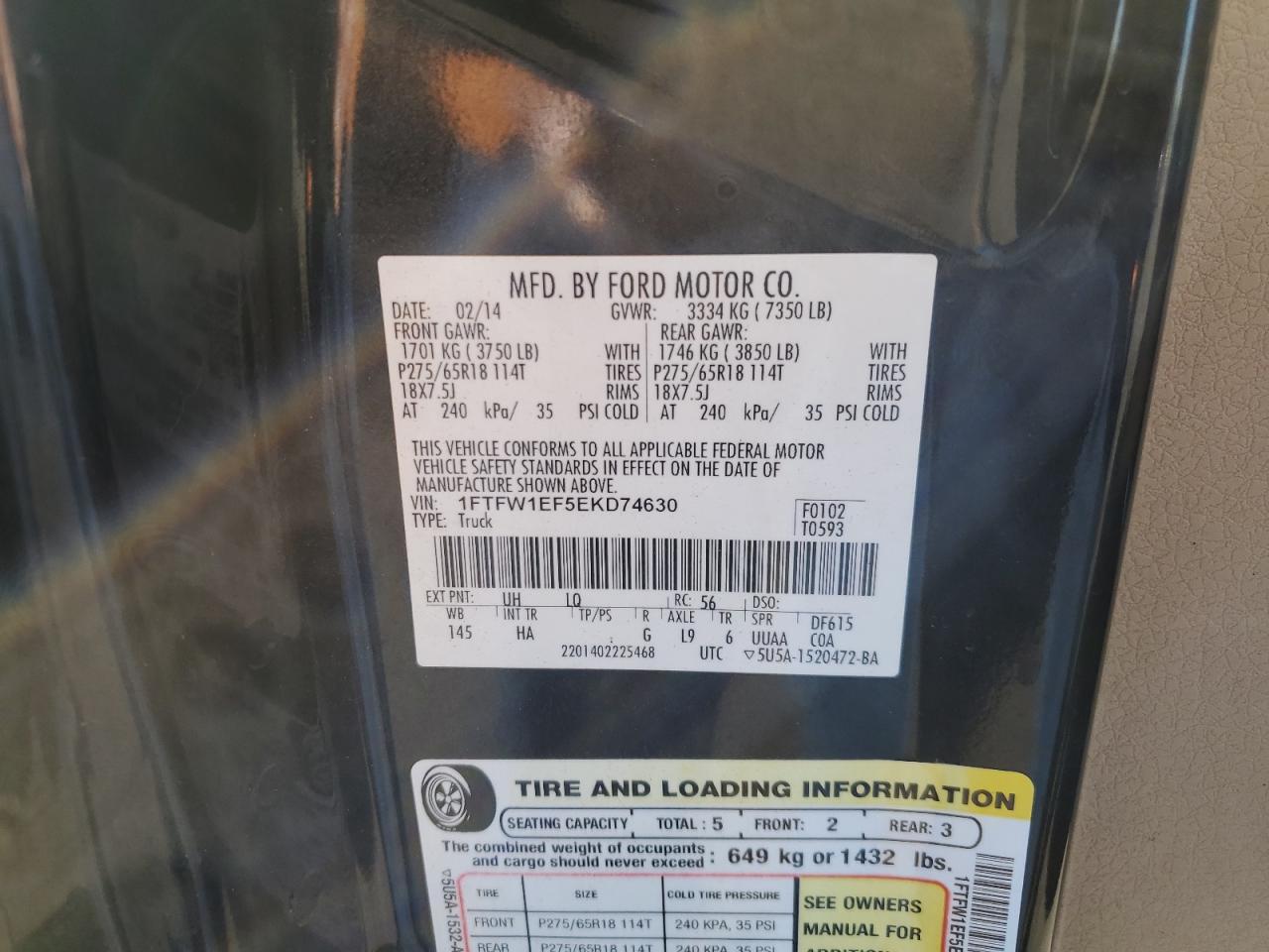 2014 Ford F150 Supercrew Black vin: 1FTFW1EF5EKD74630